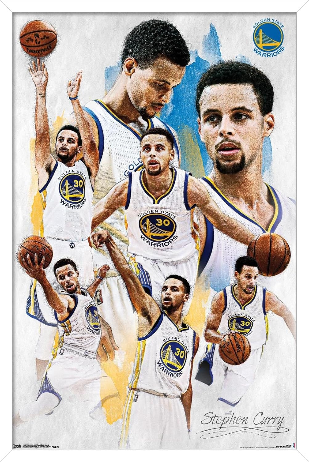 Trends International NBA Golden State Warriors - Stephen Curry 16 Wall Poster, 22.375" x 34", White Framed Version
