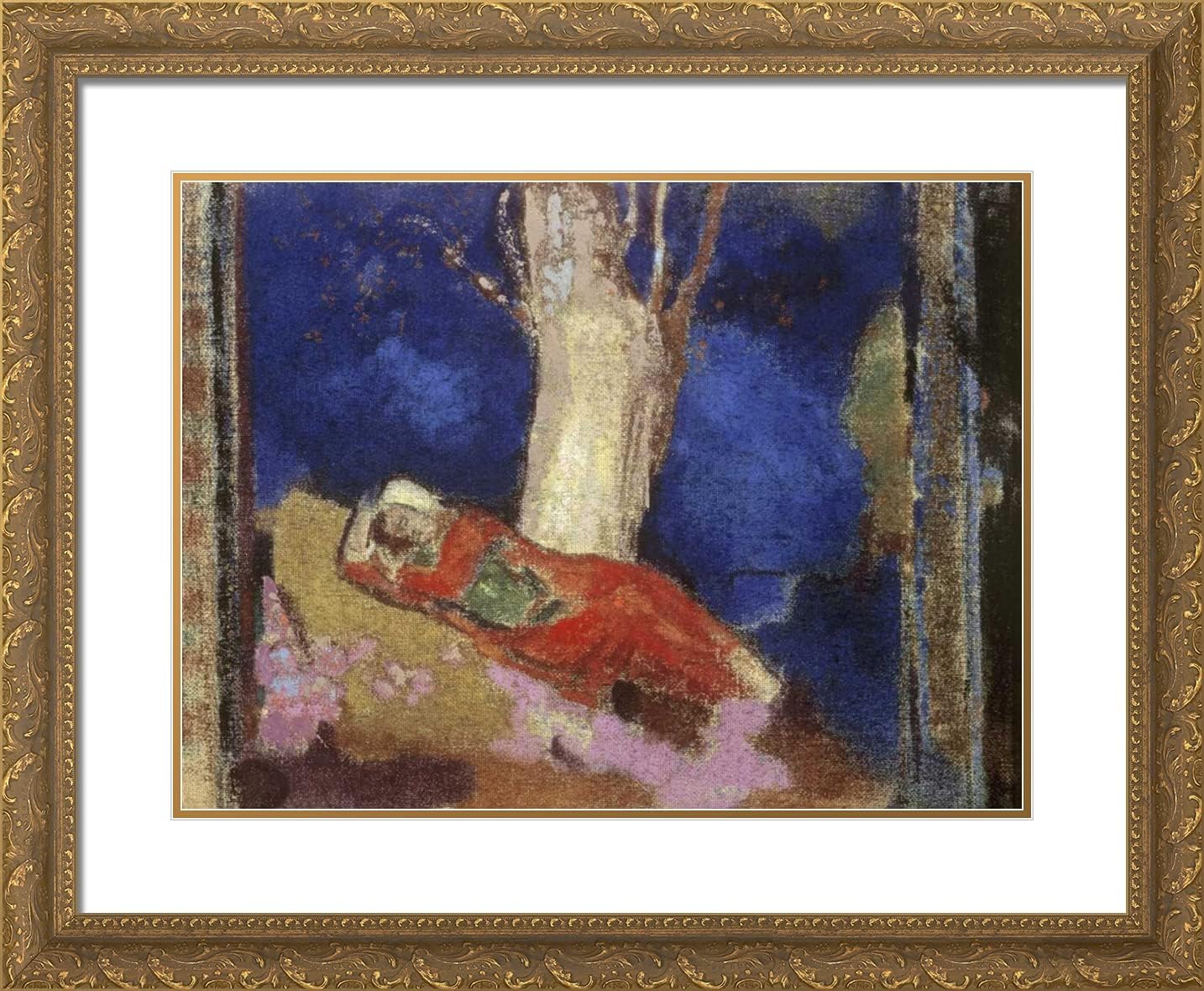 ArtDirect Redon, Odilon 24x20 Gold Ornate Framed Art Print with Double Matting Titled: A Woman Lying Under the Tree
