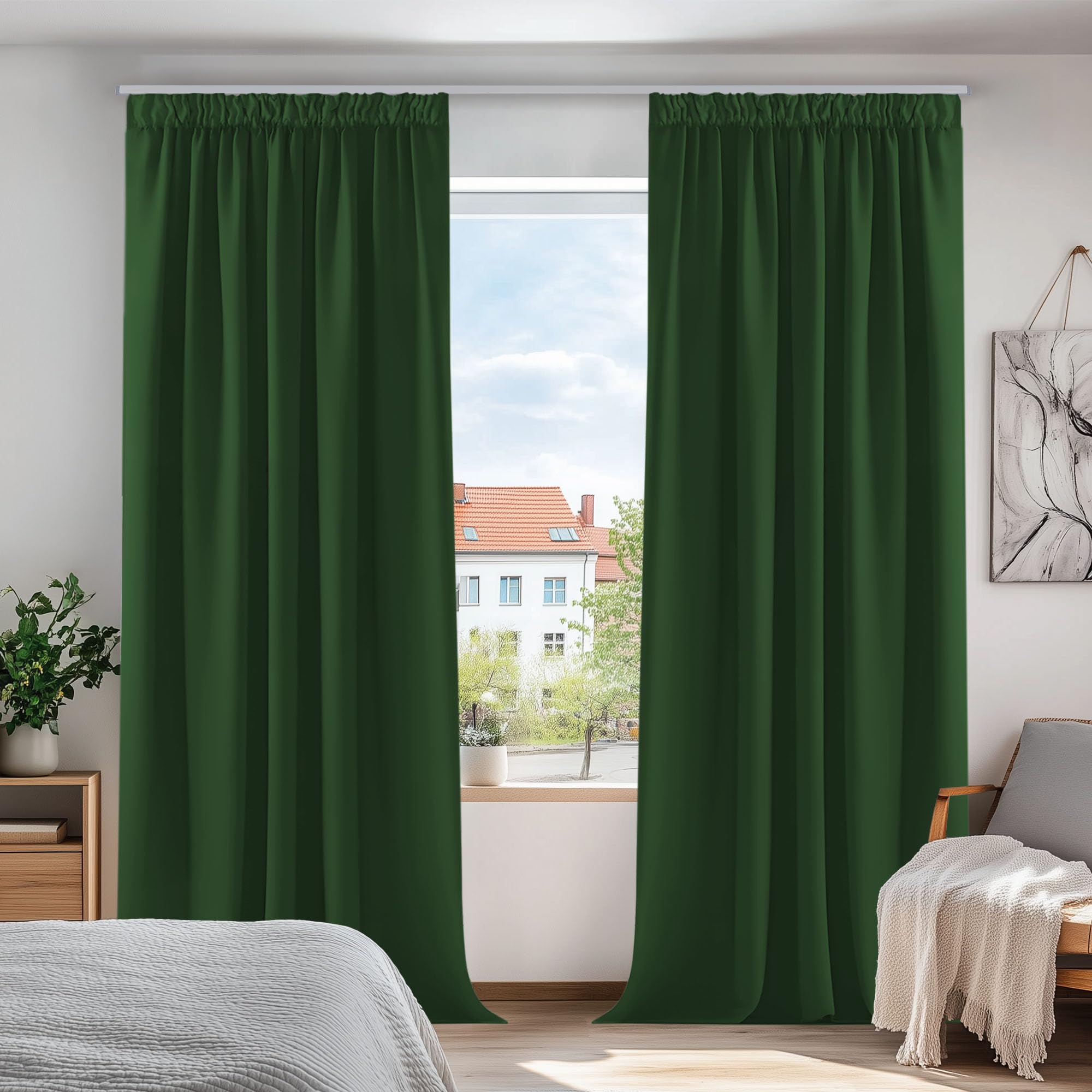Deconovo Room Darkening Curtains Super Soft Window Treartment Thermal Insulated Pencil Pleat Energy Saving Curtains Decorative Blackout Curtains for Bedroom 52 x 84 Inch Forest Green 2 Panels