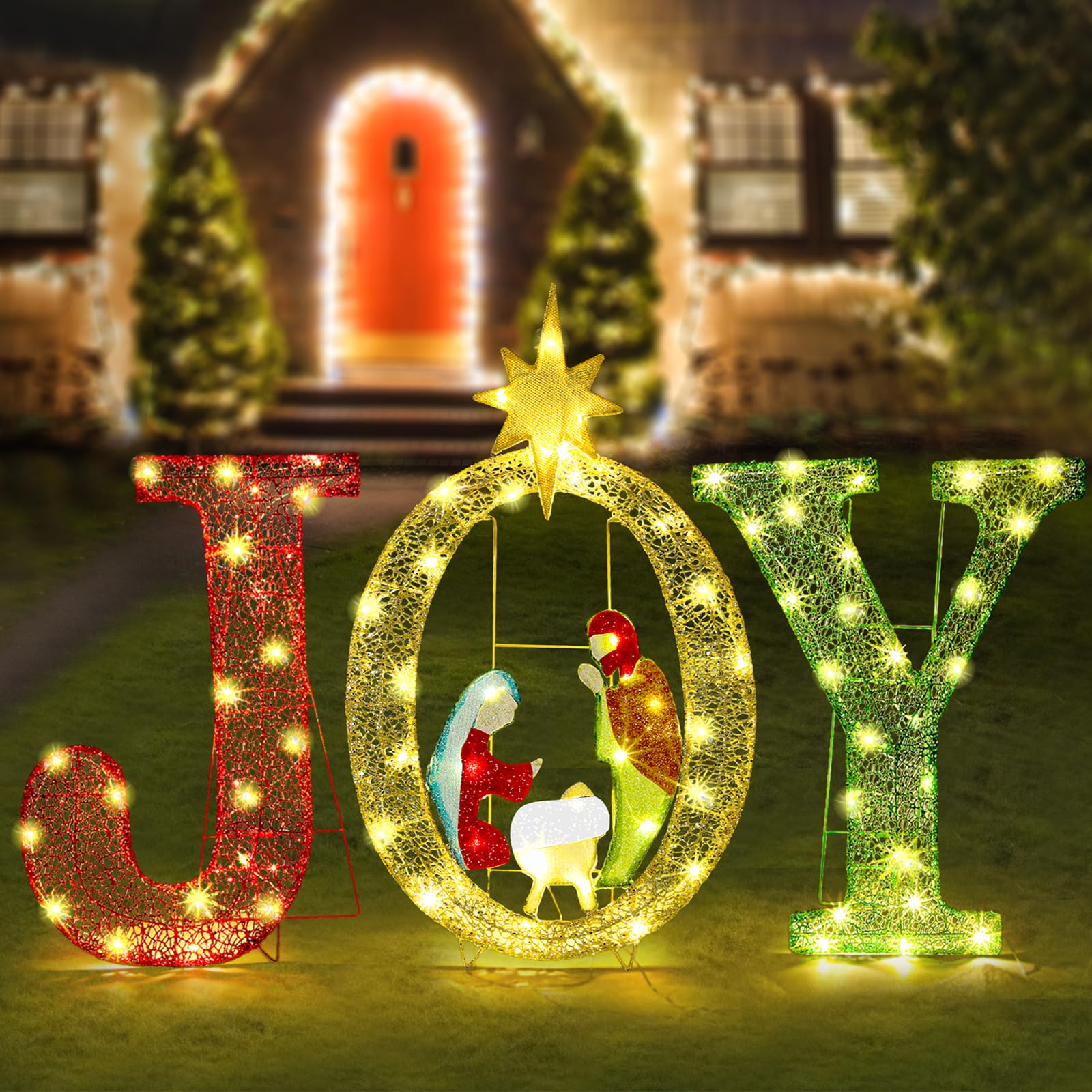 3 Pcs 35 Inch Joy Christmas Nativity Decoration, Lighted