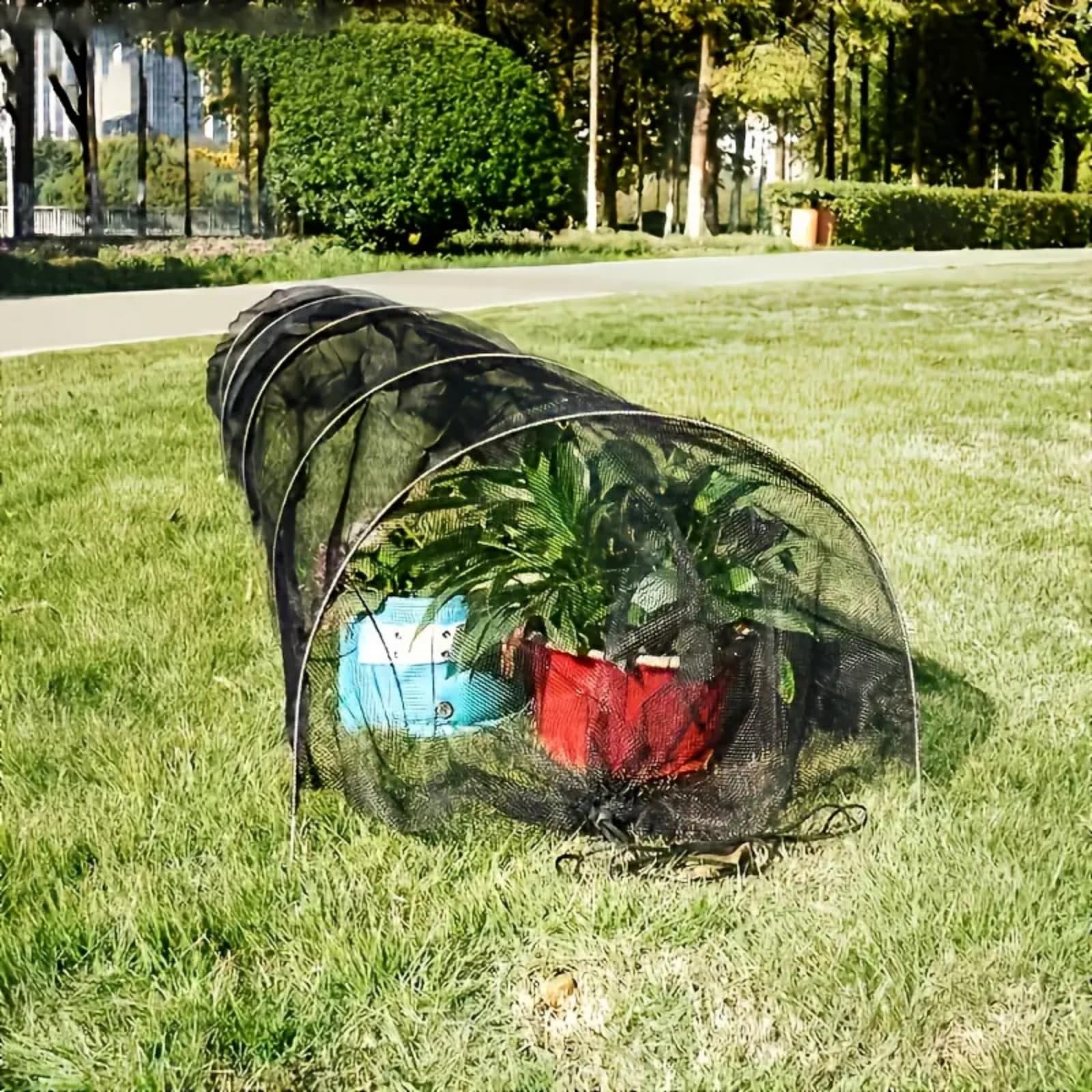 Générique Tunnel de Plantation agricole 300 x 45 x 45 cm en Plastique Noir avec Filet pour Jardin Potager Protection Contre Le Gel Serre sans Support,Filet Tunnel Jardin Potager(3 PCS)