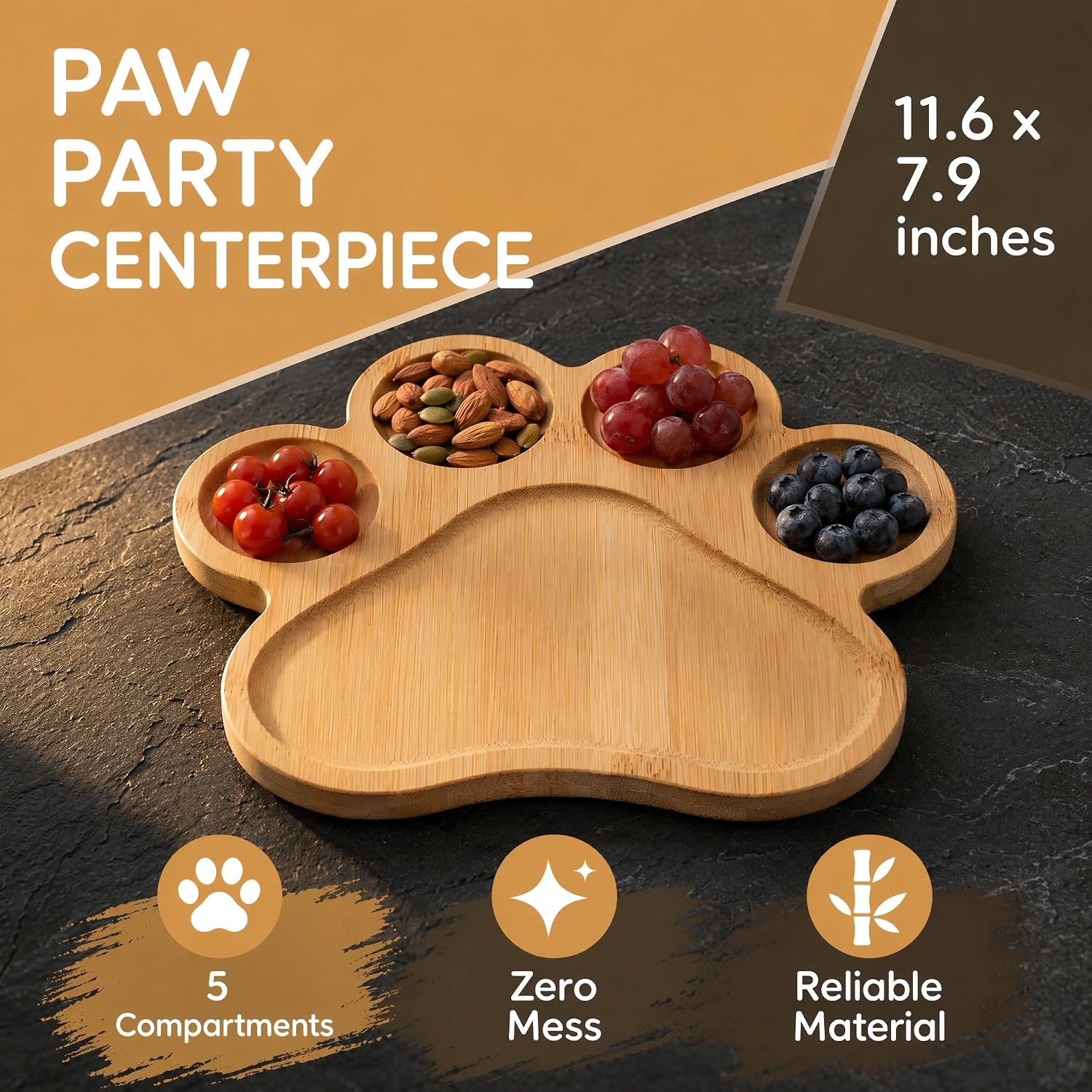 ABOOFAN Paw Shaped Bamboo Charcuterie Board 11.6 Inch