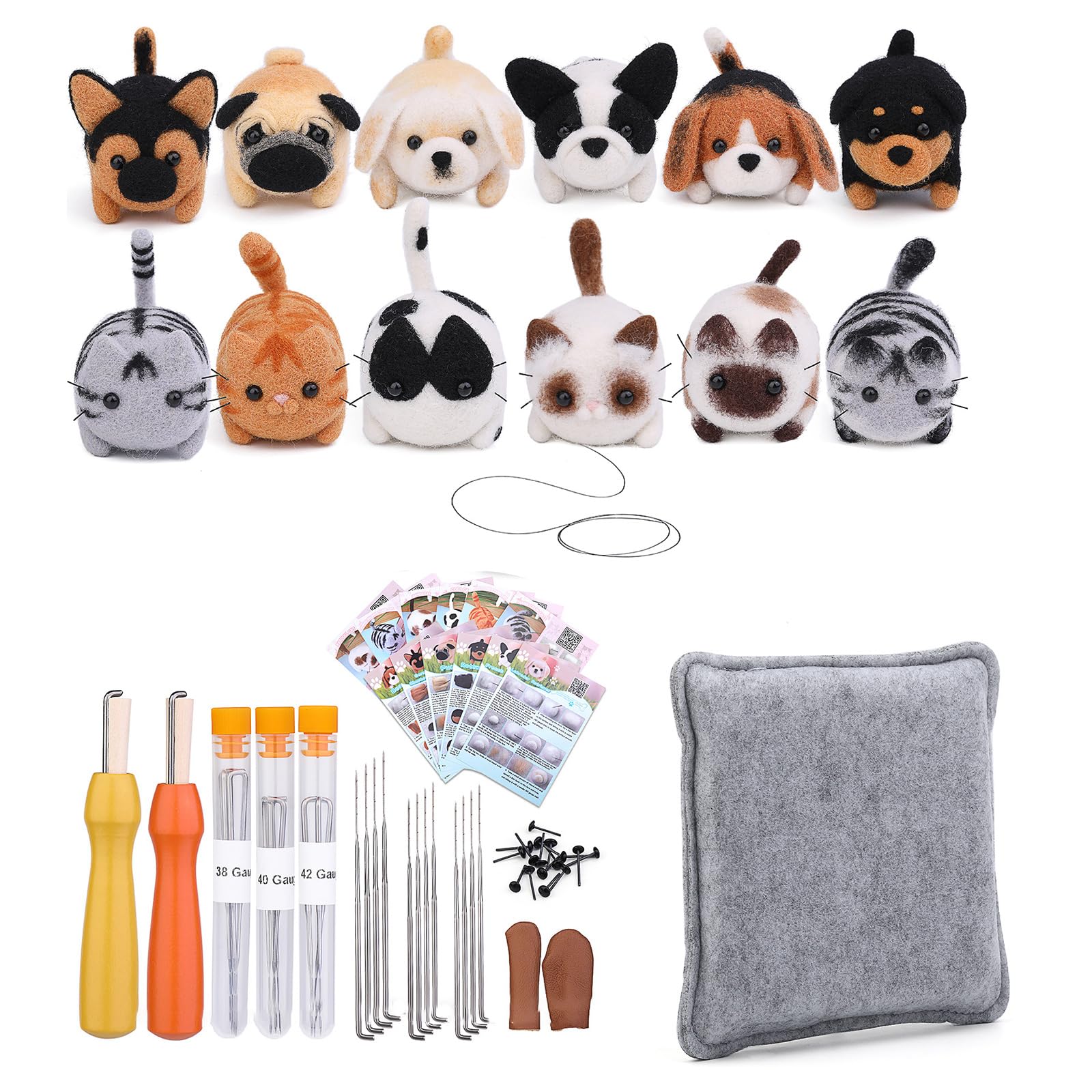 Tsophreniq Needle Felting Supply with Instruction Wool Roving and Wood Handle Beginner Wool Set Set