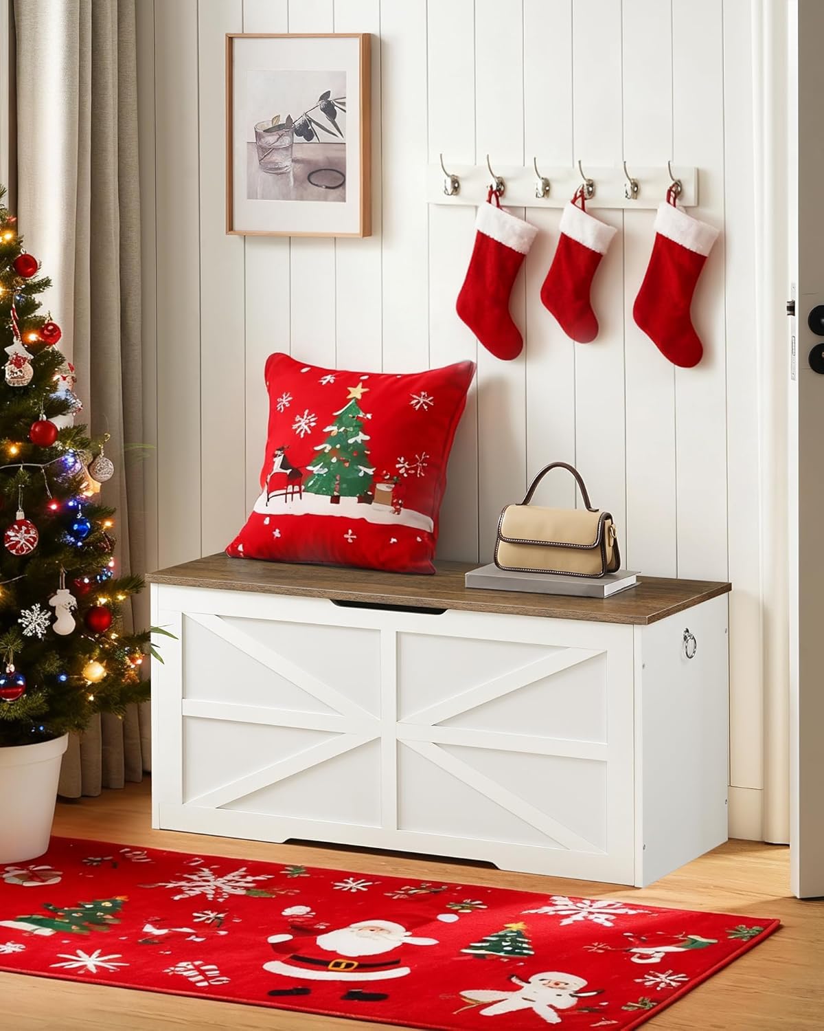 Storage Chest, 39.4" Toy Chest, Modern Storage Bench with Safety Hinge, Toy Box, Farmhouse Style, for Bedroom, Living Room, Walnut and White MCW10WL