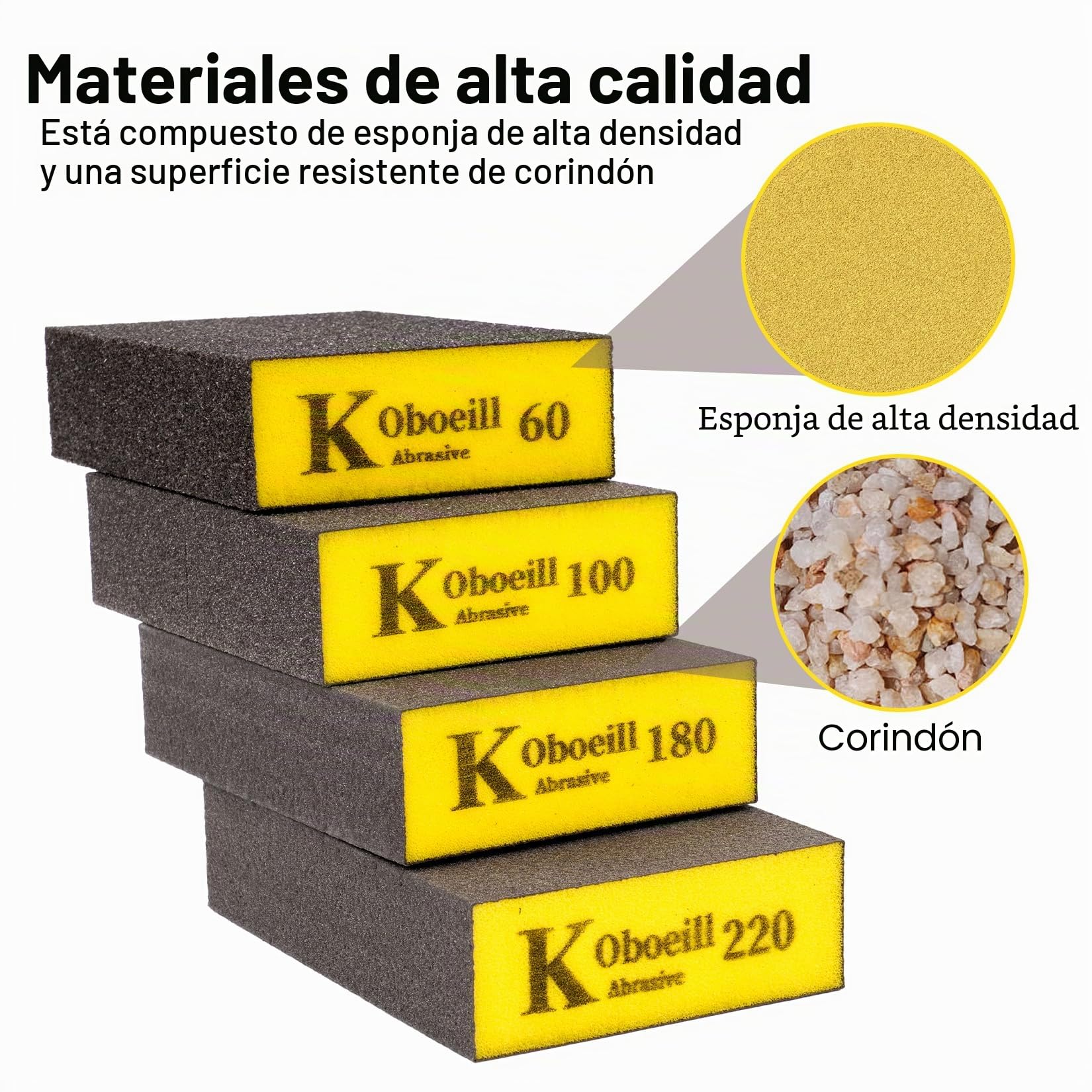 8 Pcs Esponjas de Lijado, Bloque de Lija de Grano 60/100/180/220, Almohadillas de Lija en Seco y Húmedo Flexibles Manual para Madera, Metal, Plástico, Muebles, Yeso, Paredes