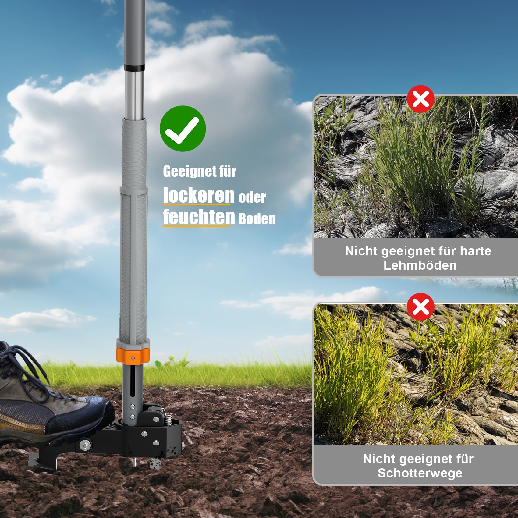 Stand-Up Unkrautstecher mit Teleskopstiel (98–117 cm), 4 Edelstahl-Krallen & automatischer Rückstellung, Unkrautentferner ohne Bücken, inklusive praktischer Gartentasche