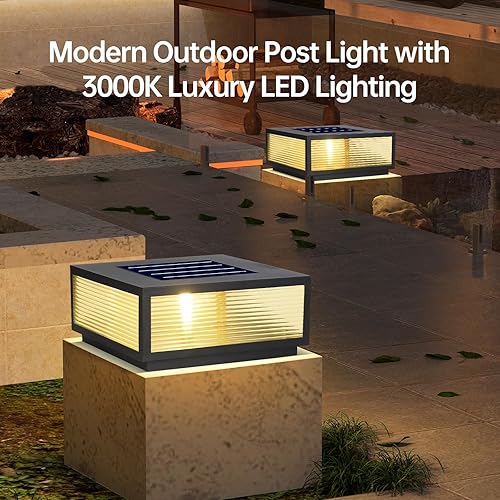 Miniatura 3 de Luz solar para exteriores con control remoto, moderna tapa de columna cuadrada negra, lámparas LED con energía solar para exteriores, lámparas de