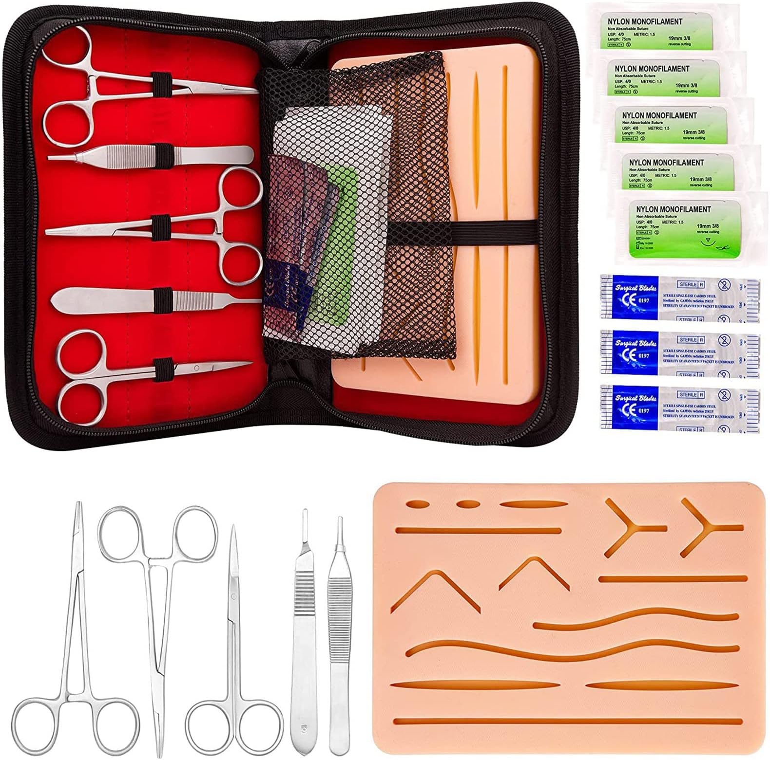 KINSAN Surgical Suture Training Kit, Wound Suture Kit for Studying Medical Seam Kit Wound Seam Exercise Kit for Practising Suturing Techniques and Wounds