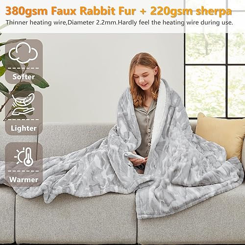 Miniatura 4 de Guohaoi Manta de calentador eléctrico tamaño Queen con control dual de 90 x 90 pulgadas, calentamiento rápido de 10 velocidades, 12468 horas de