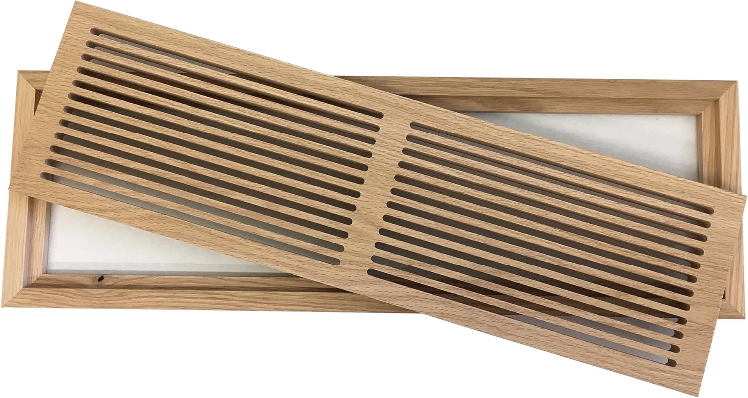6 Inch x 24 Inch Red Oak Hardwood Vent Floor Register Flush Mount with Frame, Slotted Style, Unfinished
