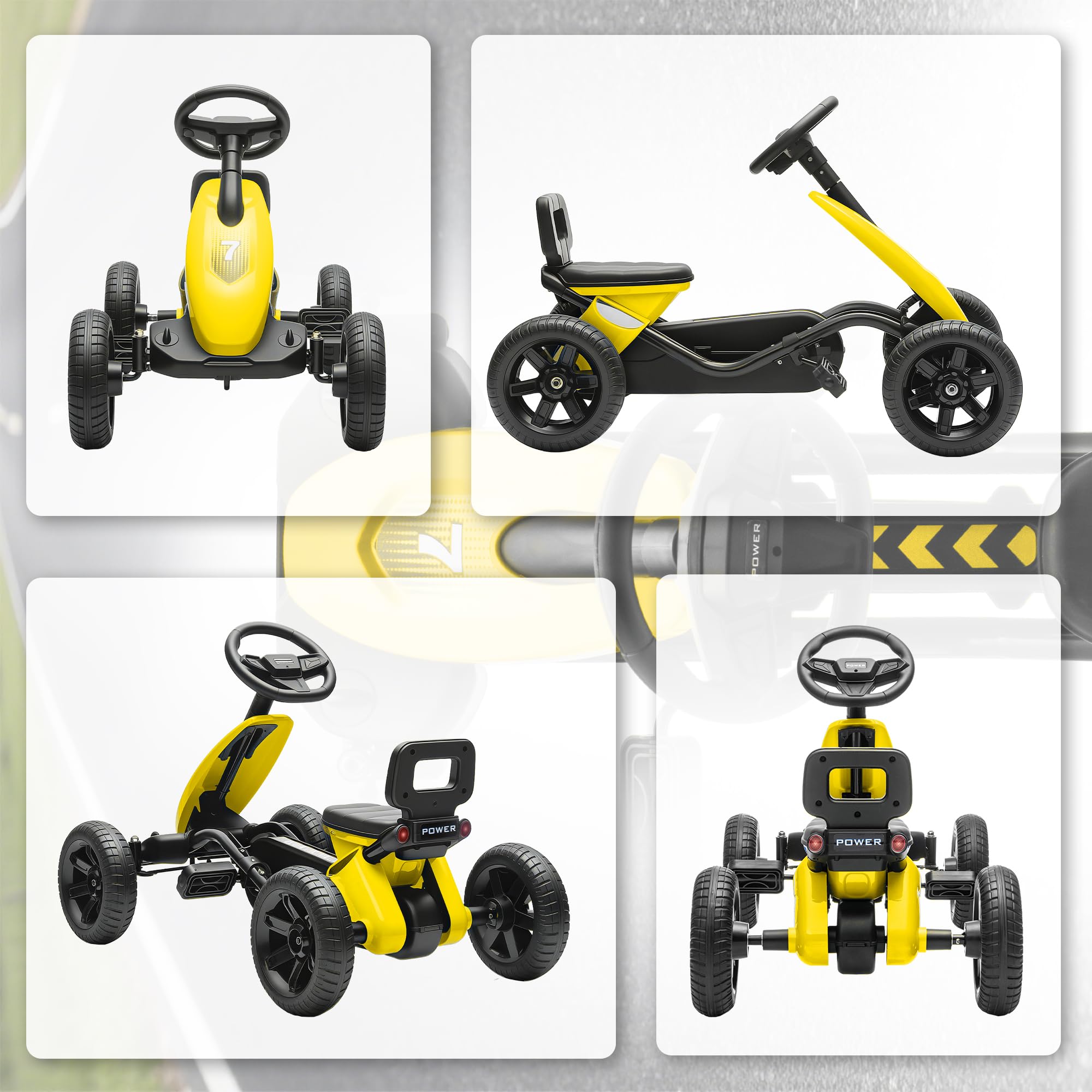 AIYAPLAY Go Kart a Pedales para niños, Coche de Carreras para niños con neumáticos EVA silenciosos, para 2-5 años, Amarillo