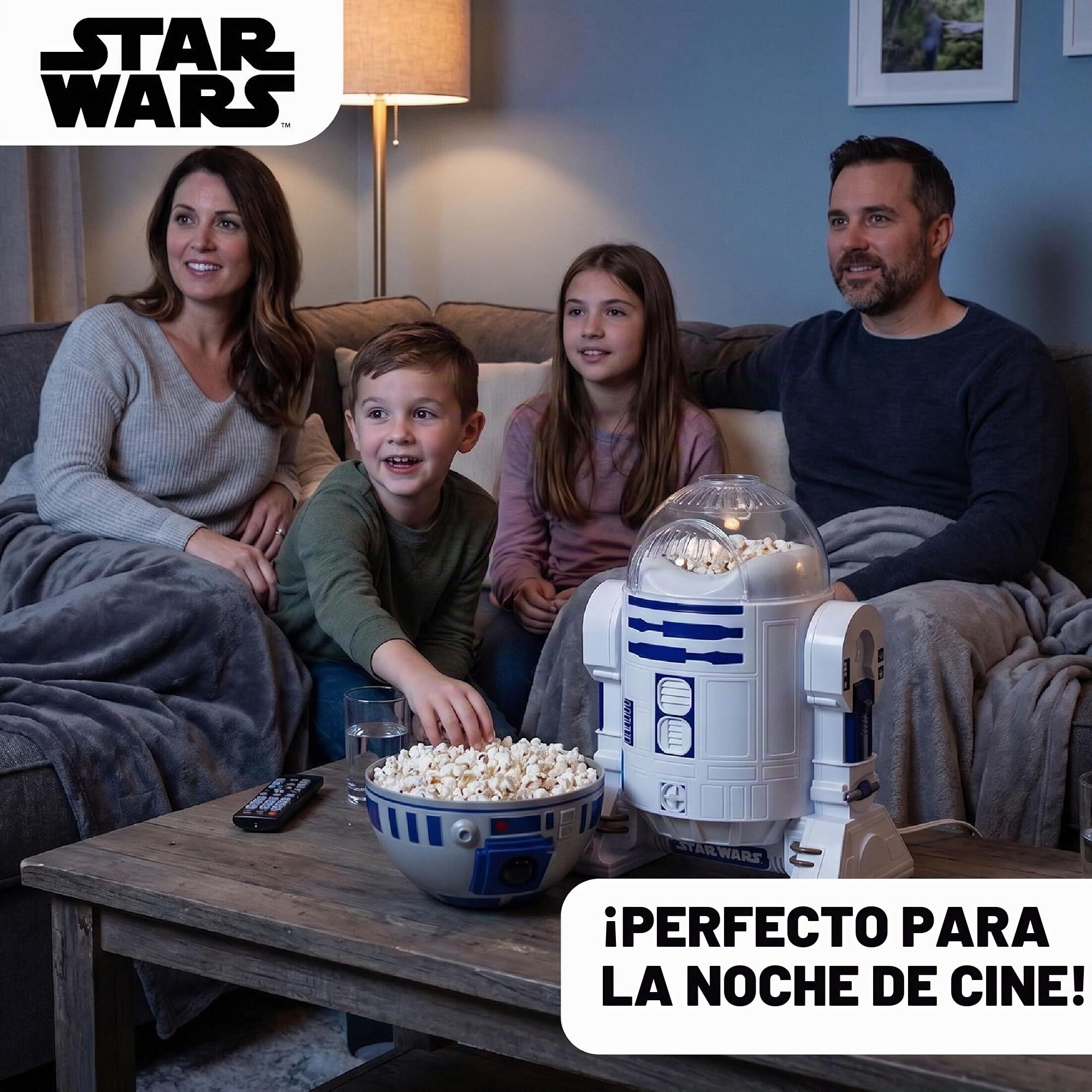 Uncanny Brands Star Wars R2D2 Máquina para hacer palomitas de maíz, totalmente operativo, aparato de cocina droide
