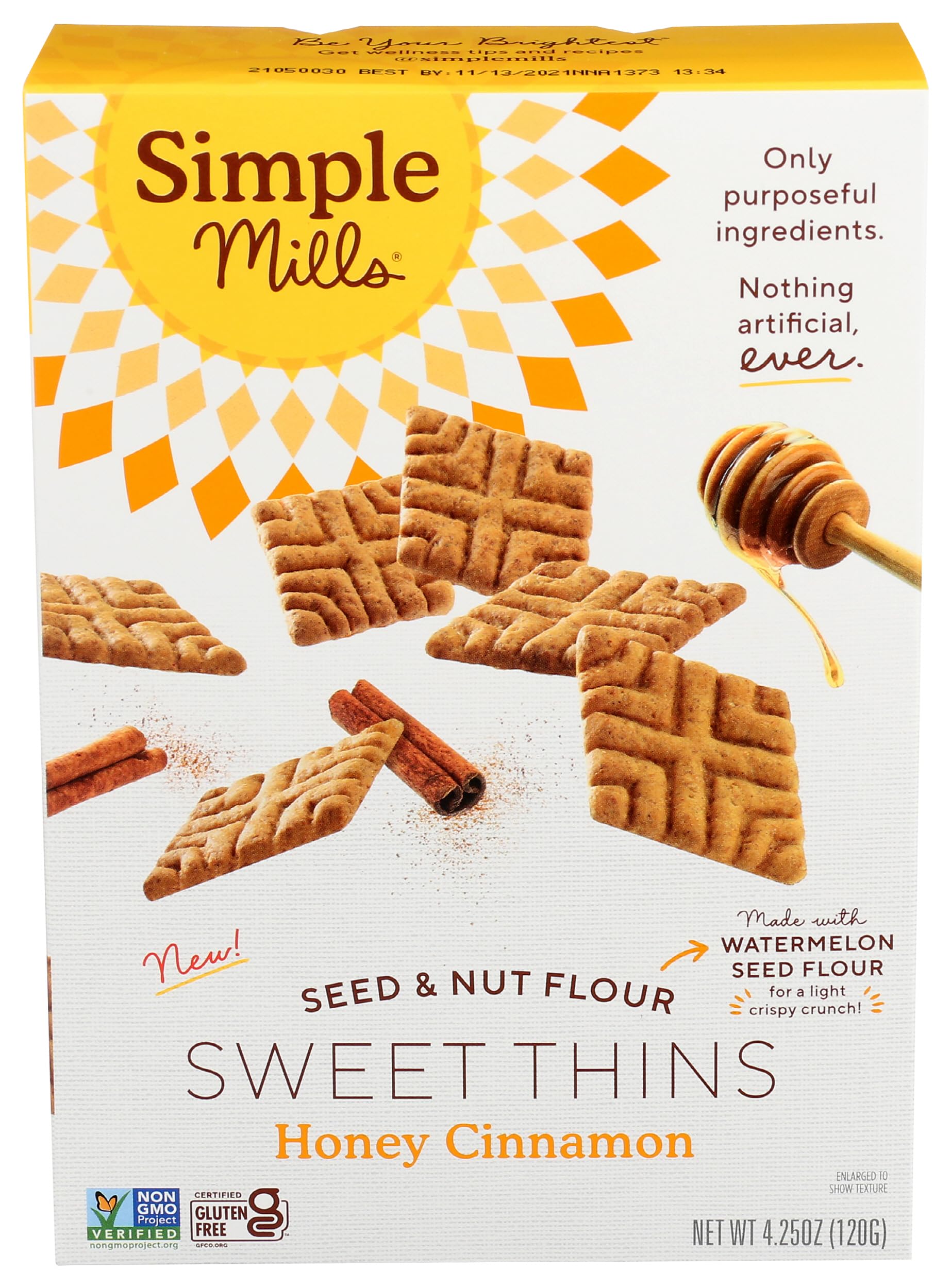 Simple Mills Sweet Thins Cookies, Seed and Nut Flour, Honey Cinnamon - Gluten Free, Paleo Friendly, Healthy Snacks, 4.25 Ounce (Pack of 1)