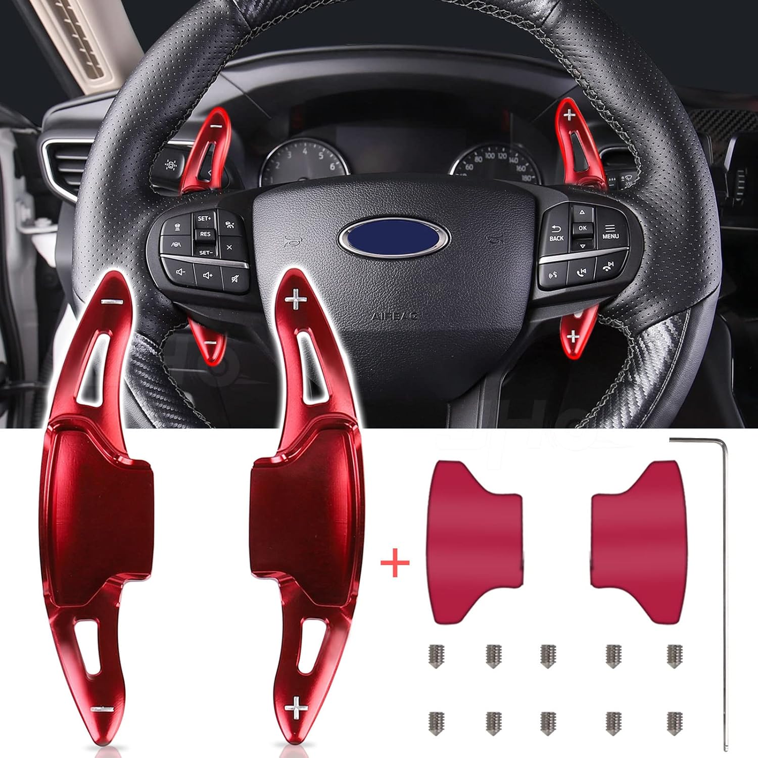 JHO Car Steering Wheel Shifter Extension Paddle for Ford Explorer 2020 2021 Base XLT Limited Platinum Interior Accessories (red)