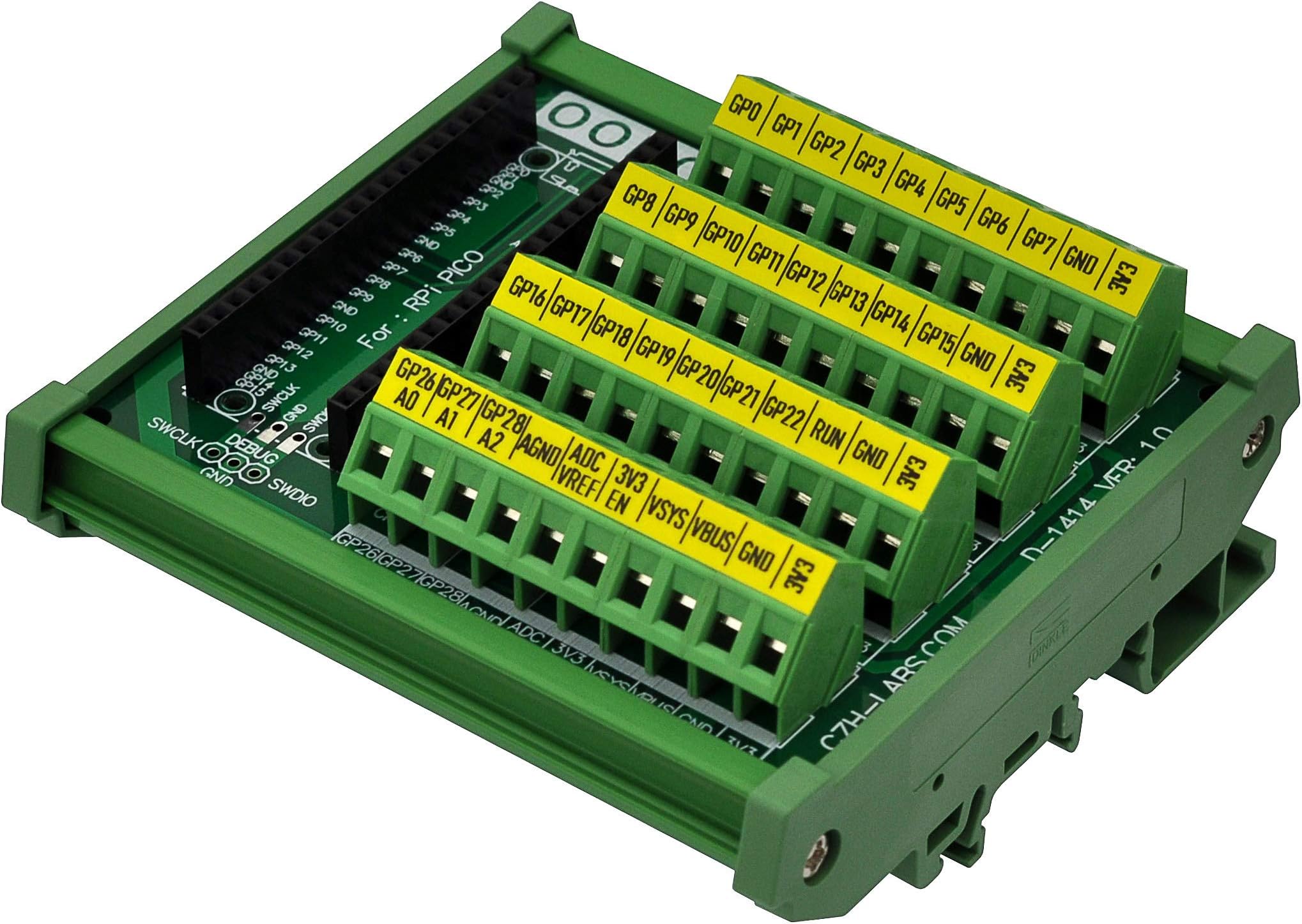 DIN Rail Mount Screw Terminal Block Breakout Module for Raspberry Pi Pico