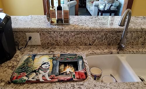 Miniatura 2 de Caroline's Treasures DAC2753DDM - Tapete de secado de platos de Navidad con diseño de husky siberiano, absorbente, tapete de secado de platos para