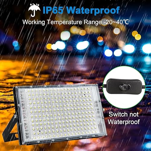 Miniatura 9 de 100W LED Outdoor Flood Light, 2 Pack 8000LM Plug in Flood Light Outdoor, IP66 Waterproof Exterior Security Lights, 6500K Daylight White Super Bright
