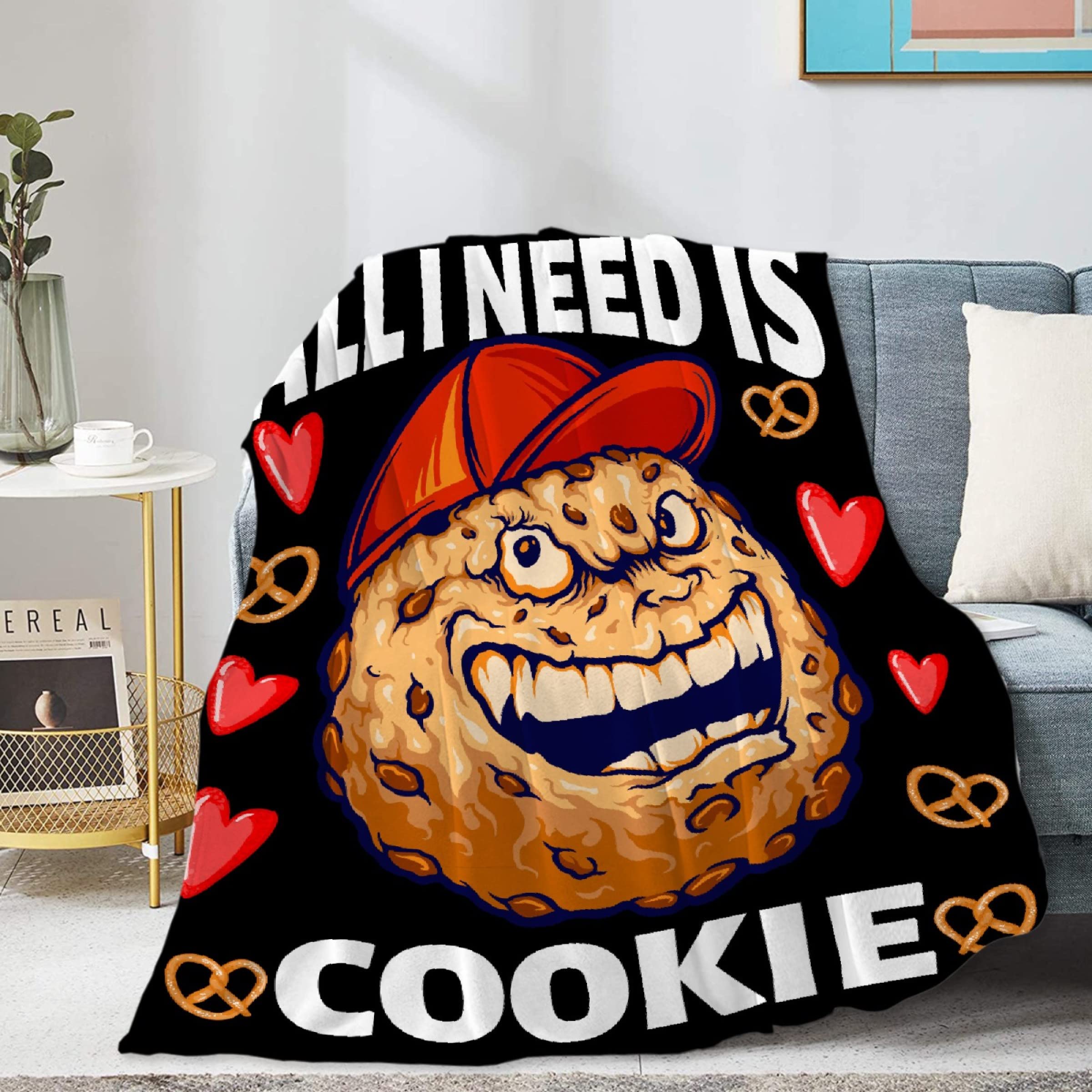Homiehug All I Need is Cookie Soft Blanket Flannel Cozy Fuzzy Cute Animal Throws for Nap Bed Couch Home Decor Tapestries Child Plush Gifts All-Seasons 90