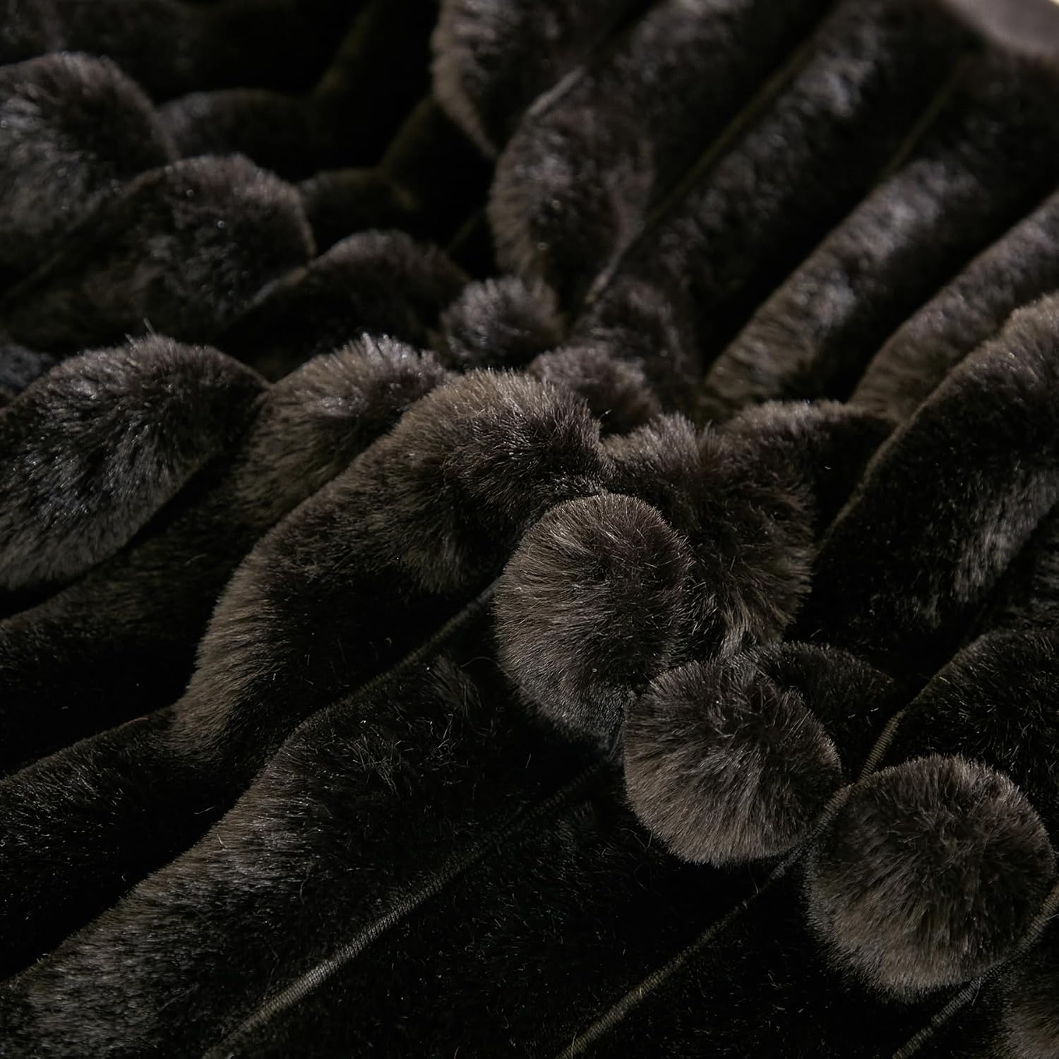 JAUXIO Faux Fur Fluffy Body Pillow Cover Luxury Striped Plush Decorative Body Pillowcase, Ultra Soft and Cozy Zipper Closure 21 x 54 Inches, Black