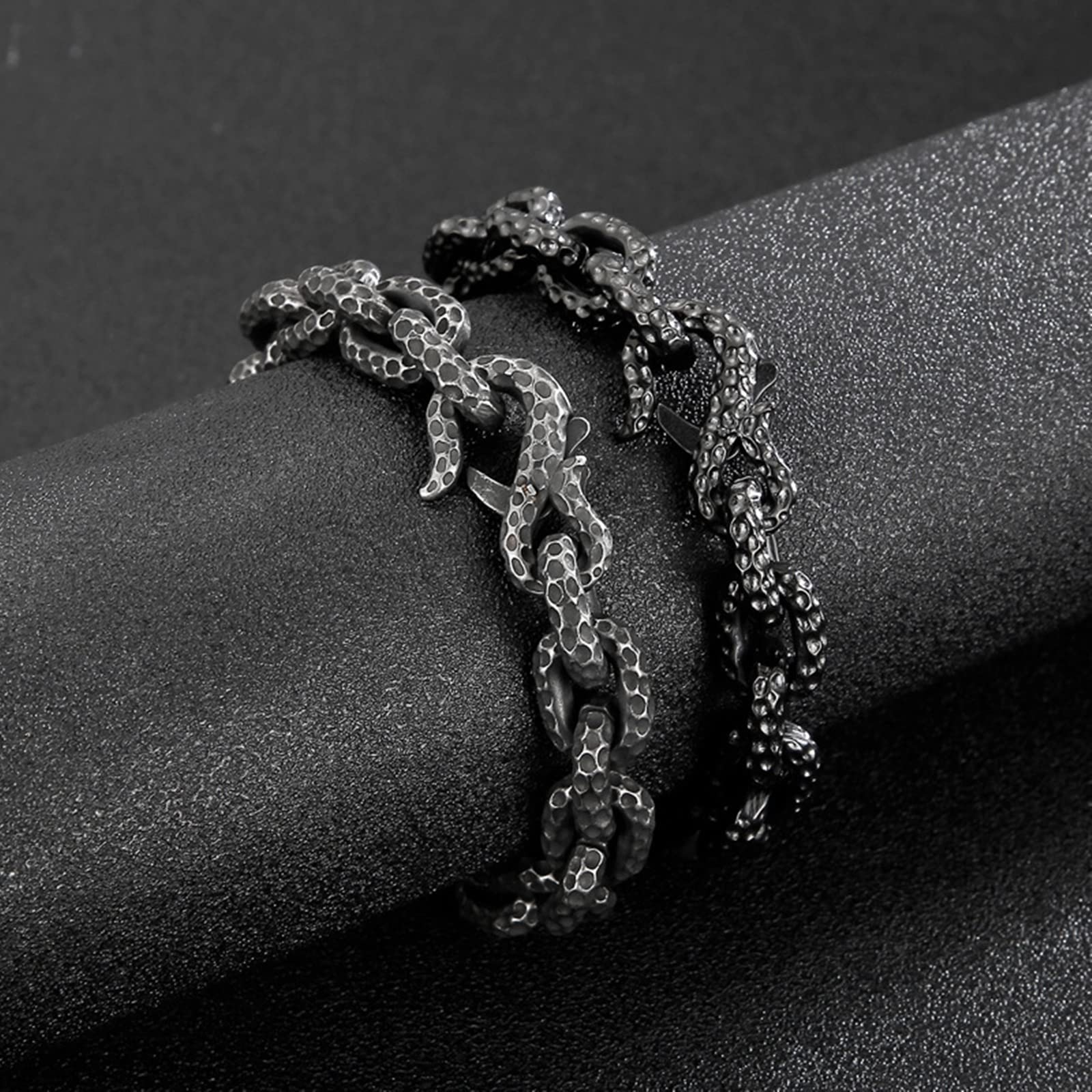 Magnetarmband Herren Schwarz，Gliederarmbänder Punkt Rostfreier Stahl Männer Lederarmband