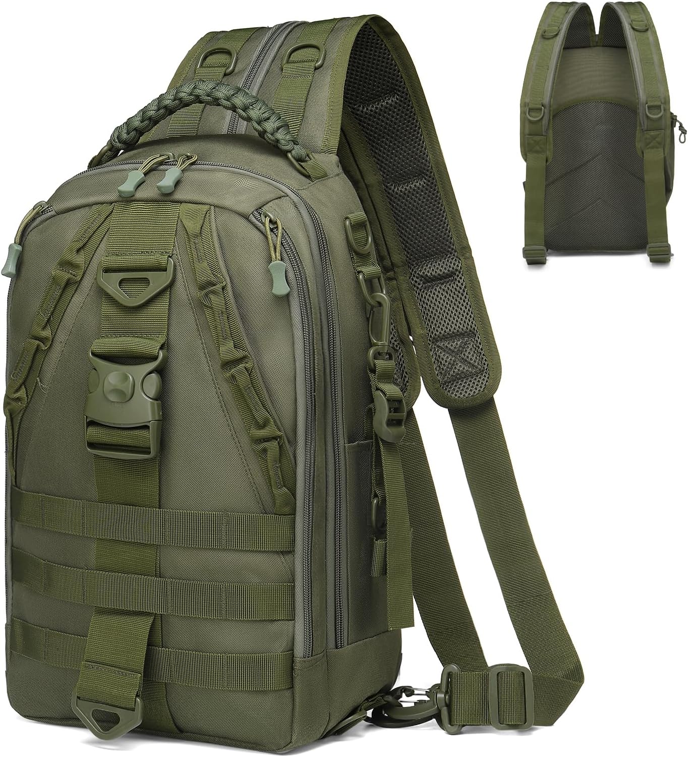 Fishing Tackle Backpack for Men, Sling or Backpack Style with Rod Holder, Waterproof, Great for Anglers, Boat Fishing, Hiking Trips, Green