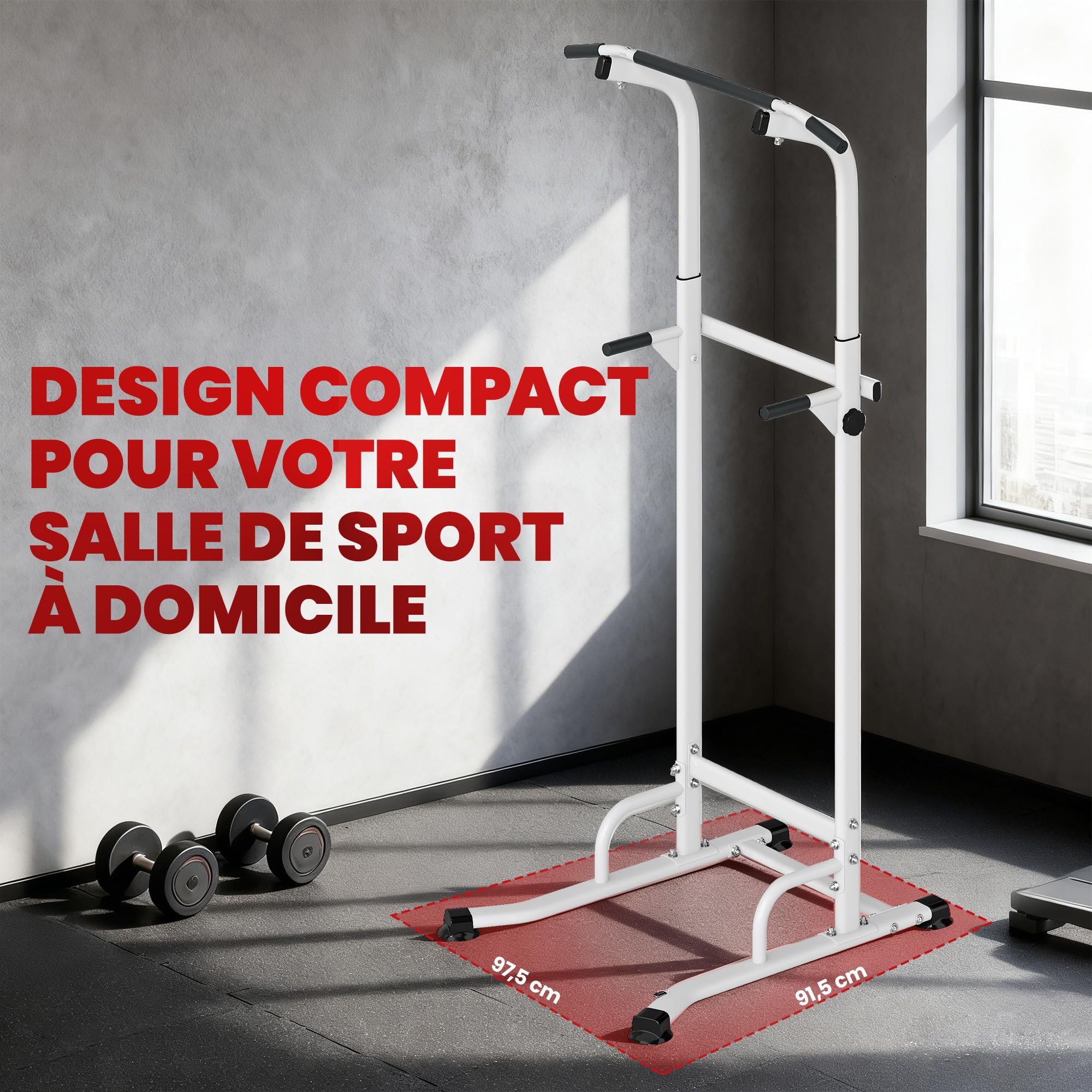 SPORTNOW Barre de traction sur pied chaise romaine réglable 120 kg blanc