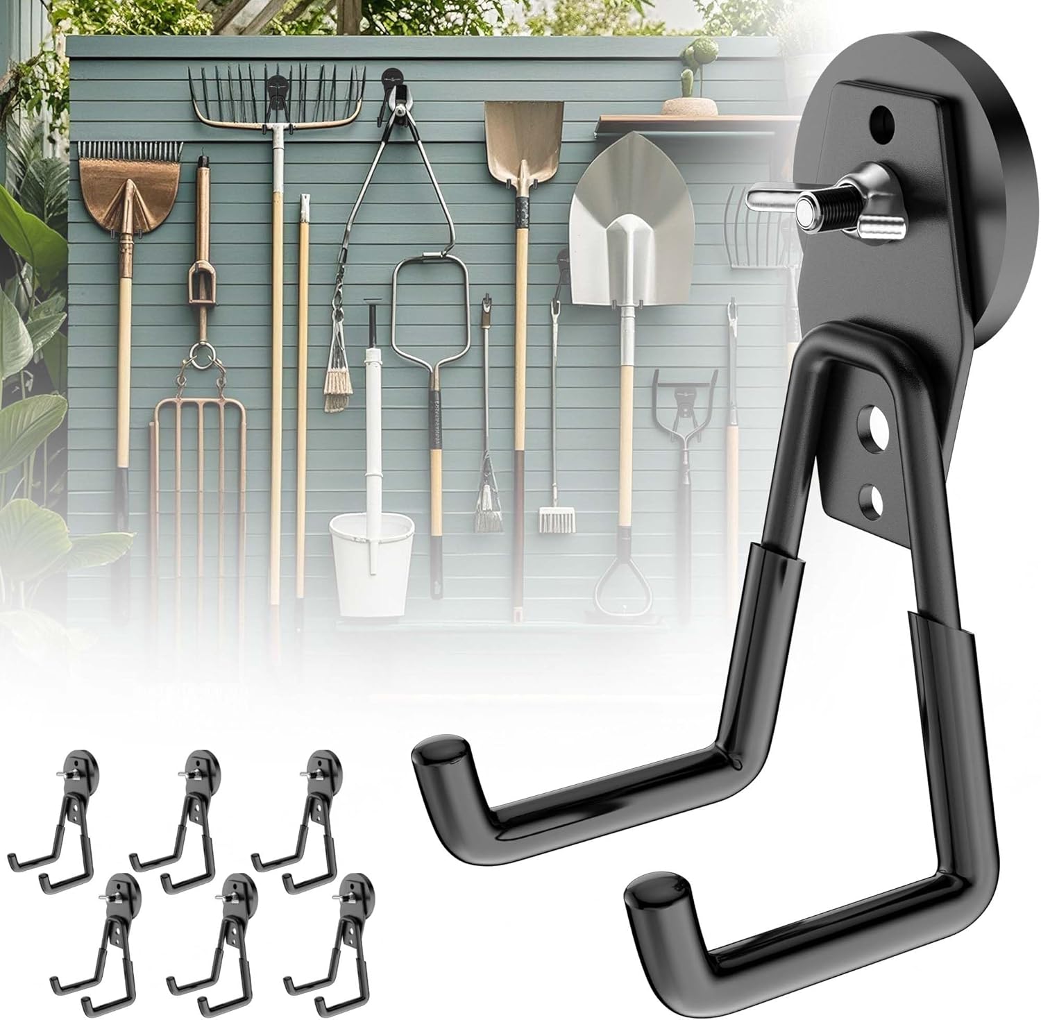 6 Pcs Magnetic Hooks Heavy Duty, D44 Industrial-Grade Neodymium Strong Magnet Hooks, Extra Large Magnetic Utility Storage Hooks, Magnetic Tool Hook for Garage Garden Kitchen Cruise Hanging