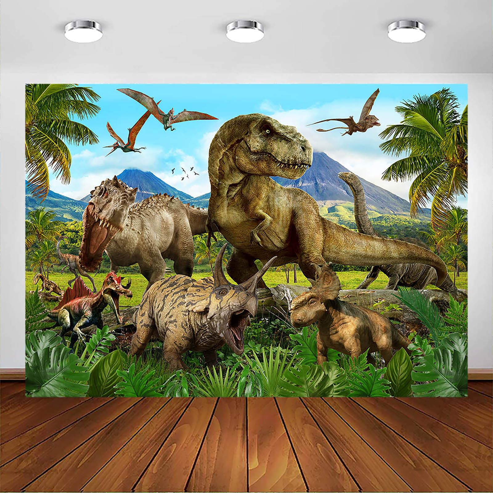 Sfondo Fotografico Giungla Dinosauri | 1,5x1m In Vinile | Per Compleanni, Party E Servizi Foto Bambini | Stampa HD Non Riflettente