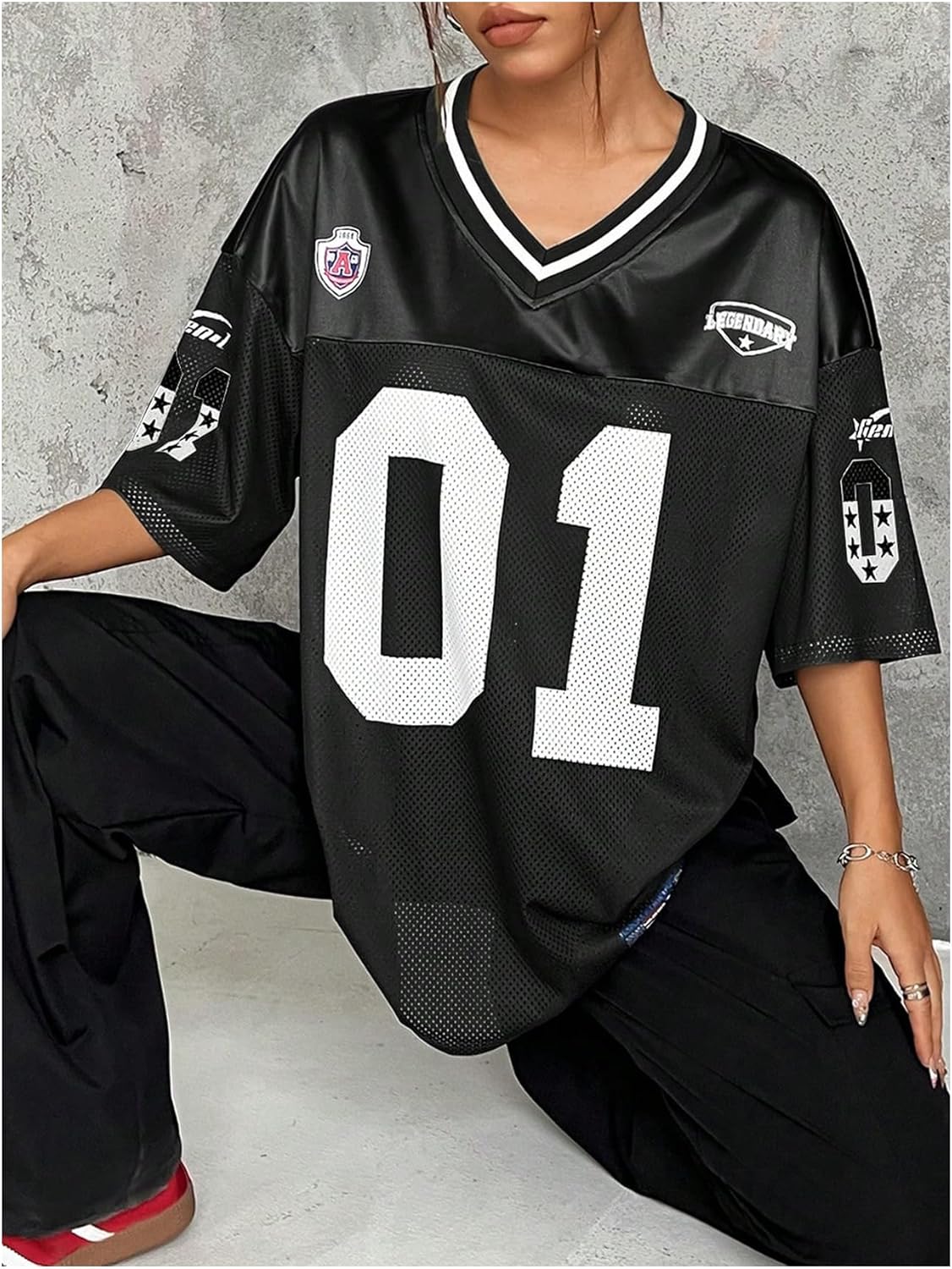 Floerns Women's Camo Print Team Sports T Shirts V Neck Basketball Jersey Tee Shirts - Image 4