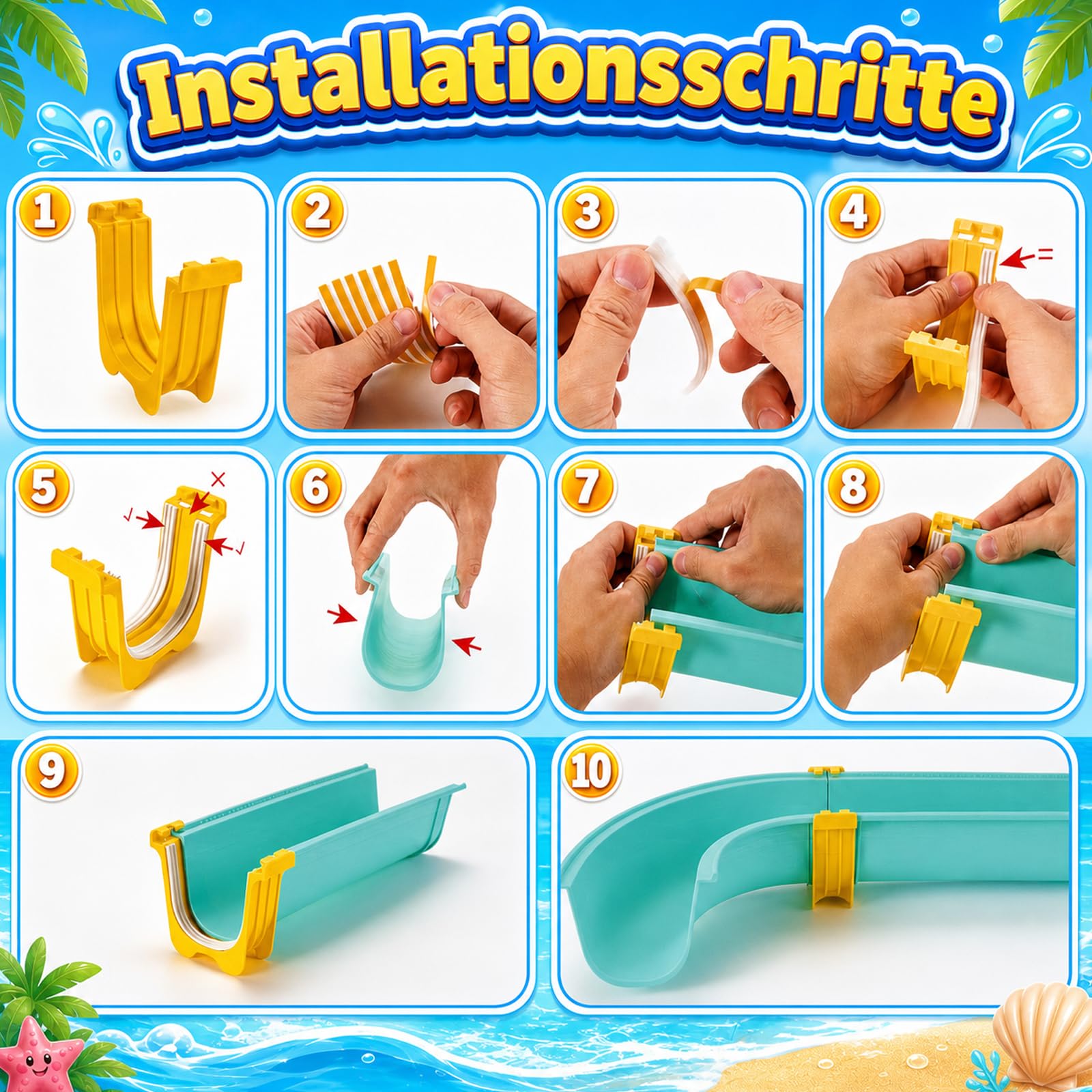 Wasserbahn Kinder Draußen 58-TLG. Wassertisch Spielzeug – Schleusen, Boote & Magnet-Angel inkl. 6 Tierfiguren | Wasserspielzeug ab 3 Jahren für Garten, Terrasse & Strand | Lernspielzeug Feinmotorik &