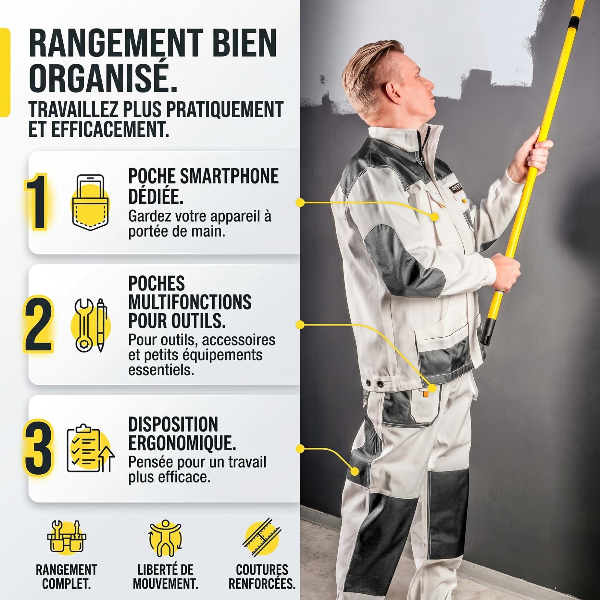 Neo Tools Pantalon de Travail Professionnel (Pantalon, Veste, genouillères) Blanc | Pantalon de sécurité, vêtement Professionnel, Pantalon de Peintre, Taille S à XXL