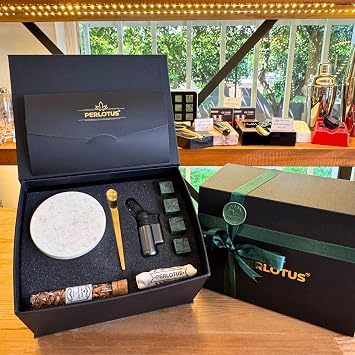 Perlotus Mermer Viski Tütsüleme Aparatı Premium Hediye Kutulu Gazsız Çakmak, Soğutma Taşları Talaş Seti BEJ