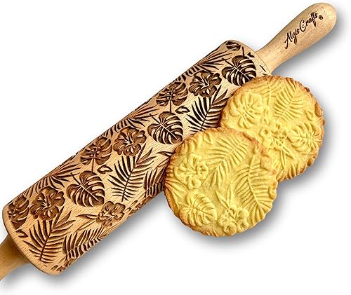 Vista 15 de Pasador rodante grabado con láser HAWAII con patrón de Hawai para galletas grabadas en relieve piña, delfín, tortuga, playa, sol