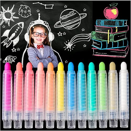 ZHBDMGK Juego de tizas para acera con soporte para niños, 12 tizas para niños pequeños en 12 colores para pizarra de dibujo, juguetes de escritura,
