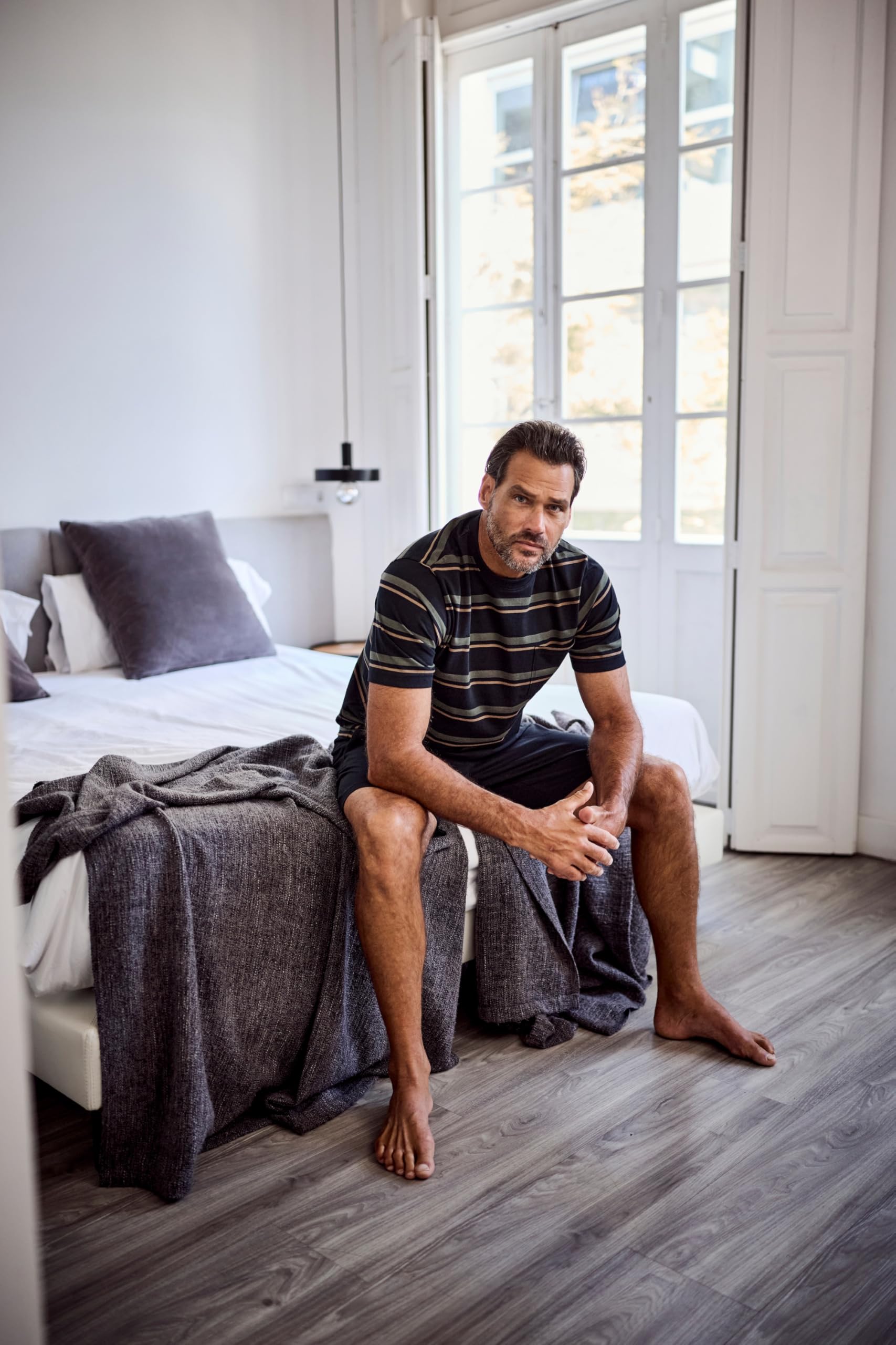 JP 1880 Pijama Homewear, Conjunto de Dos Piezas, Camiseta de Rayas Horizontales, Pantalón Corto Juego de Pijama Hombre (Pack de 1)