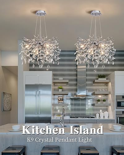 Miniatura 2 de Candelabro moderno de cristal de rama de árbol, iluminación colgante de cristal plateado de lujo de 18 pulgadas, candelabros contemporáneos de 6