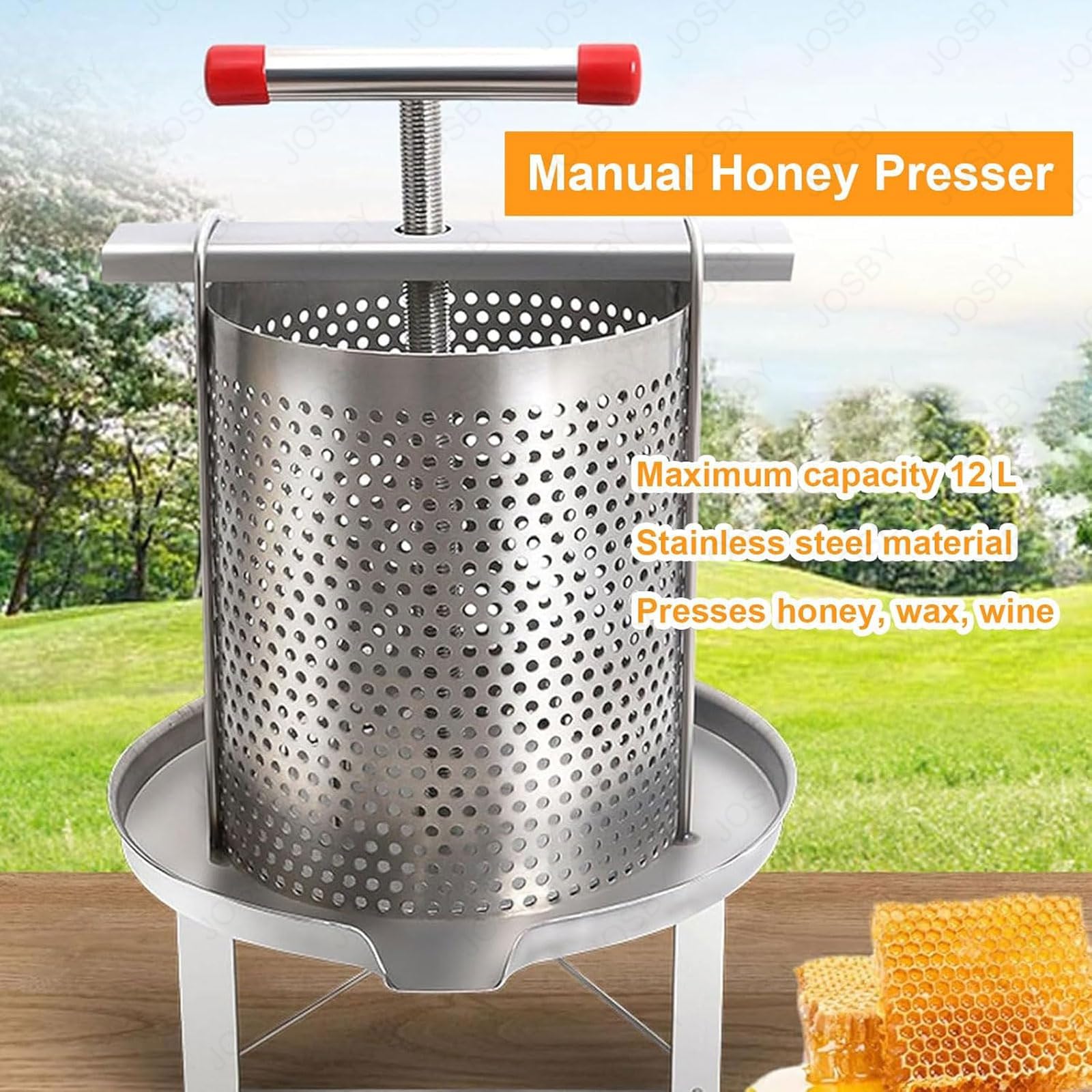 Manuelle Obstweinpresse 12L Edelstahl Extraktor mit T-Griff Honigpresse Maschine Apfel Cider Maker Imkerwerkzeug Saftherstellung Ausrüstung