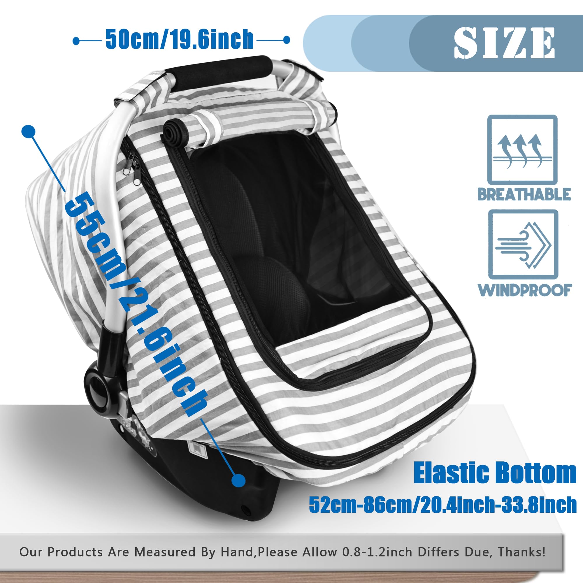 Car Seat Covers for Babies,Baby Car Seat Cover for Boys Girls,Windproof Infant Carseat Cover,Kick-Proof Car Seat Canopy with Breathable Mesh Peep Window,Stripe Print,Summer Lightweight