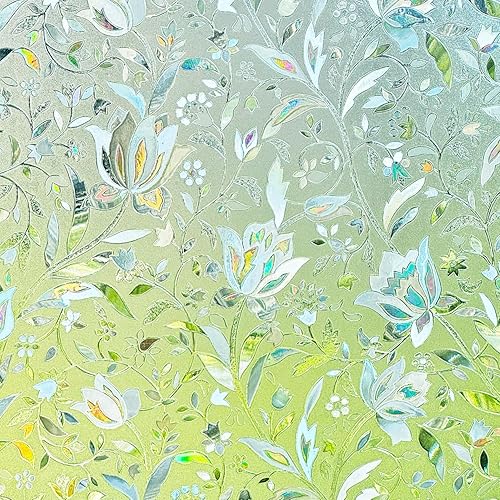 Película decorativa de tulipán, sin pegamento, película de privacidad esmerilada, película de puerta de vidrieras, reflectante estática, control de