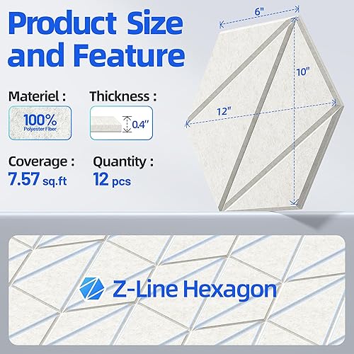Miniatura 6 de Paquete de 12 paneles acústicos con paneles autoadhesivos de espuma a prueba de sonido de 12 x 10 x 0.4 pulgadas para paredes, paneles de pared