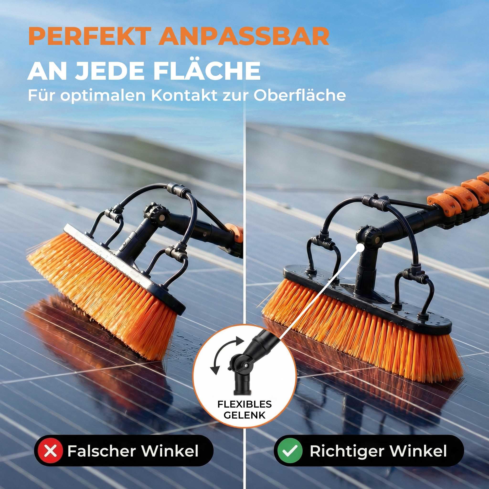 Briliantwerk® Teleskop Waschbürste mit Wasseranschluss | 6 m Reichweite | Wasserbürste für PV Anlage und Solarpanel Reinigung, Wintergarten, Terrassendach, Glasdach und Fensterreinigung