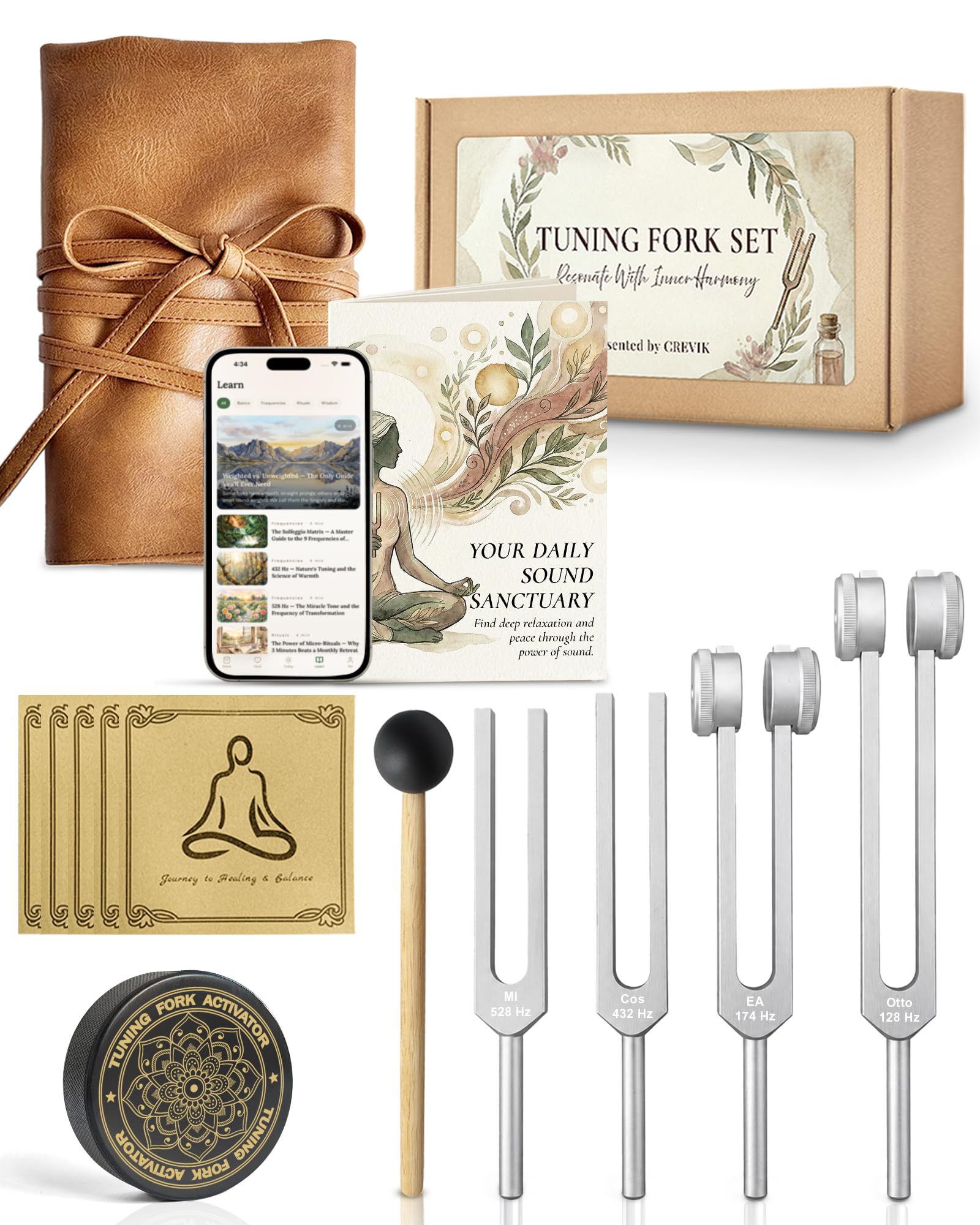 Photo 1 of CREVIK Tuning Forks for Healing Set (128, 174, 432, 528 hz) Harmony Set