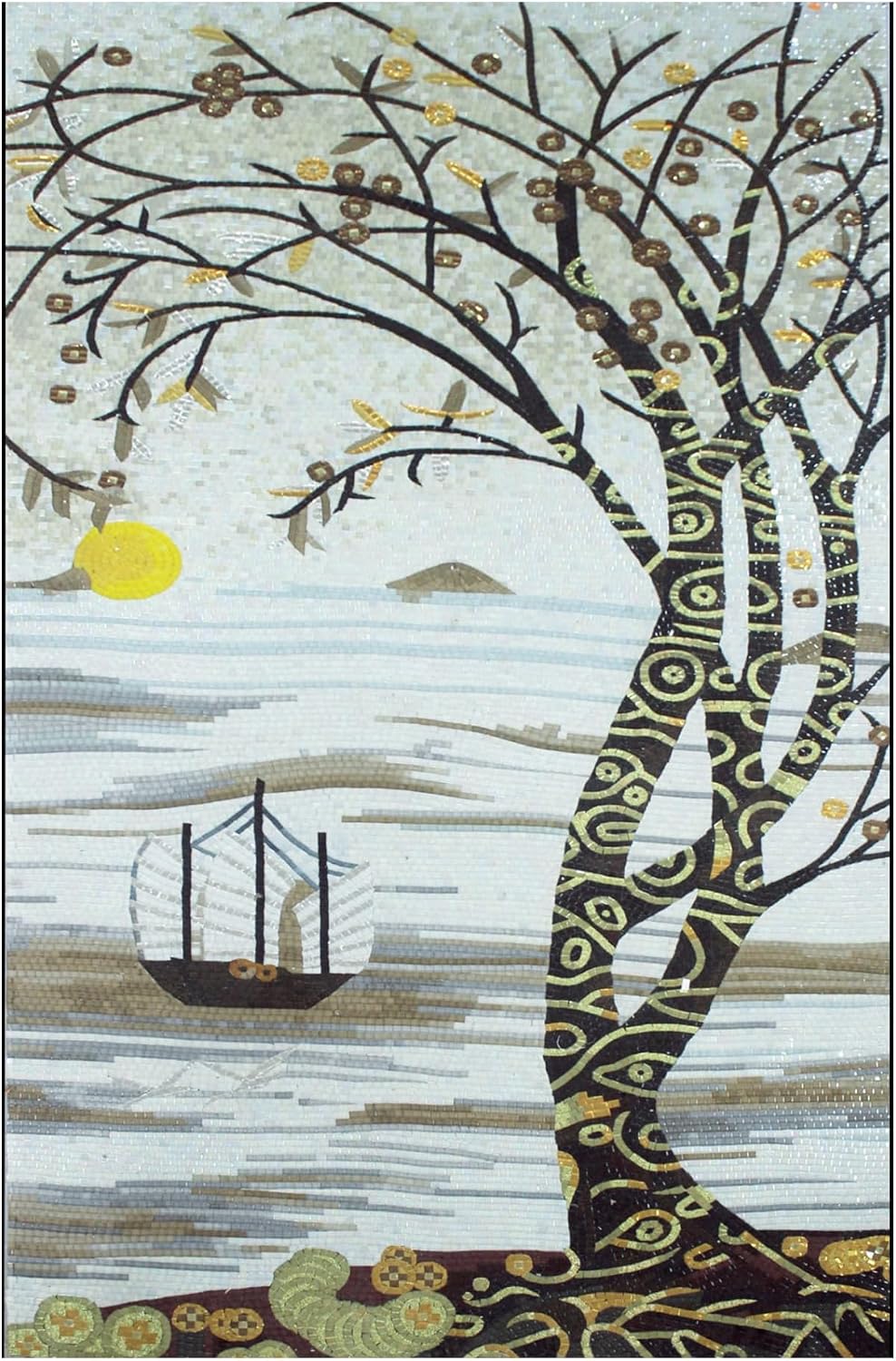 Handmade Azumi No Isora Glass Mosaic Wall Art, Landscape Tile Mosaic Artwork, Hand-Cut Natural Tile Scenic Wall Décor