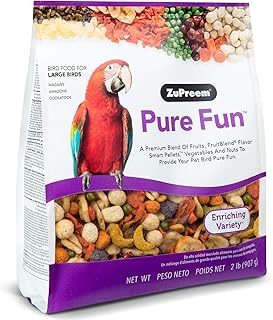 ZuPreem Pure Fun Bird Food for Large Birds, 2 lb (Pack of 2) - Variety Blend of Fruit, FruitBlend Pellets, Vegetables, Nuts for Amazons, Macaws, Cockatoos