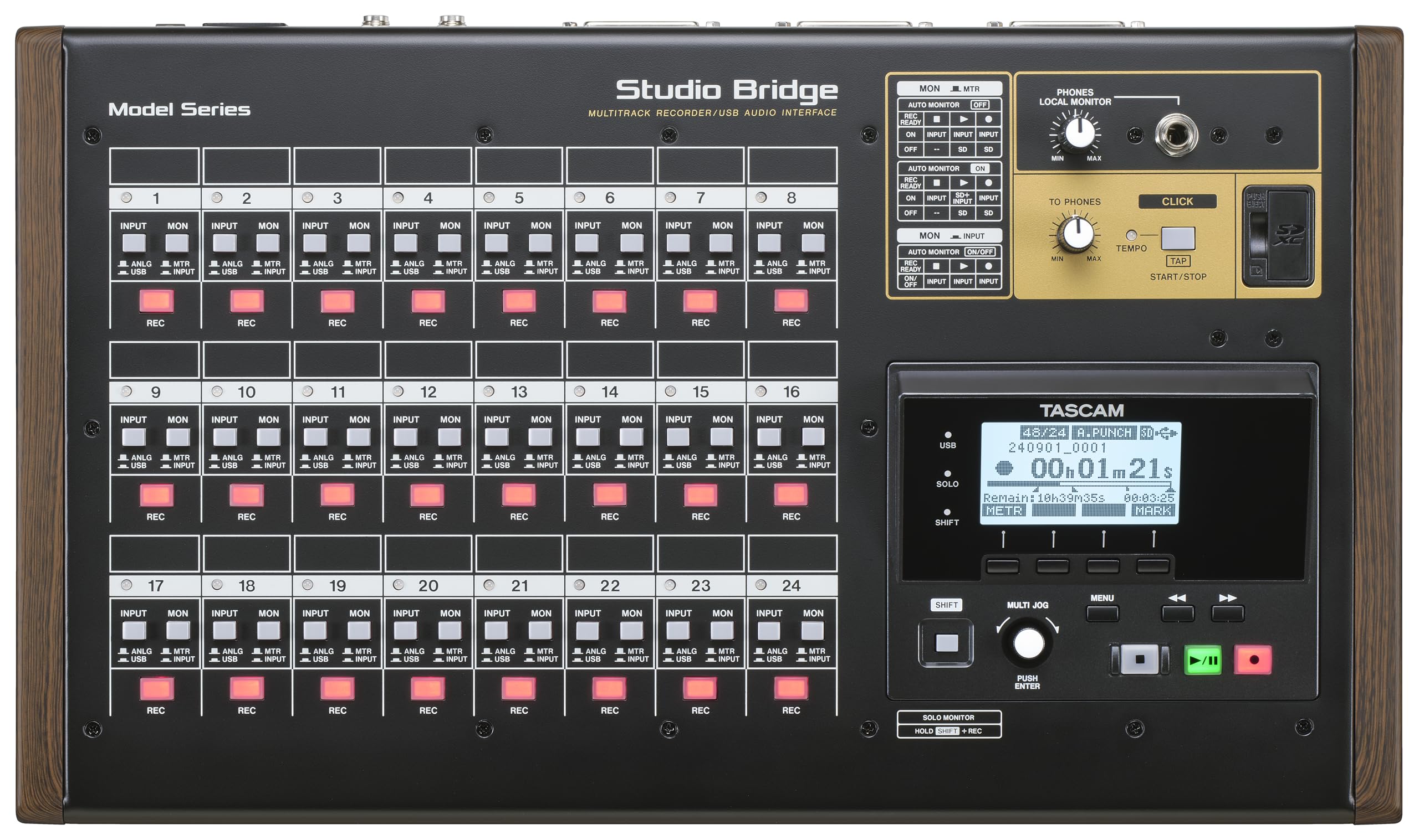 TASCAM Studio Bridge 24-Kanal Multi-Track-Recorder und USB-Audio-Interface mit MIDI — High-Fidelity, Aufnahme in Studioqualität