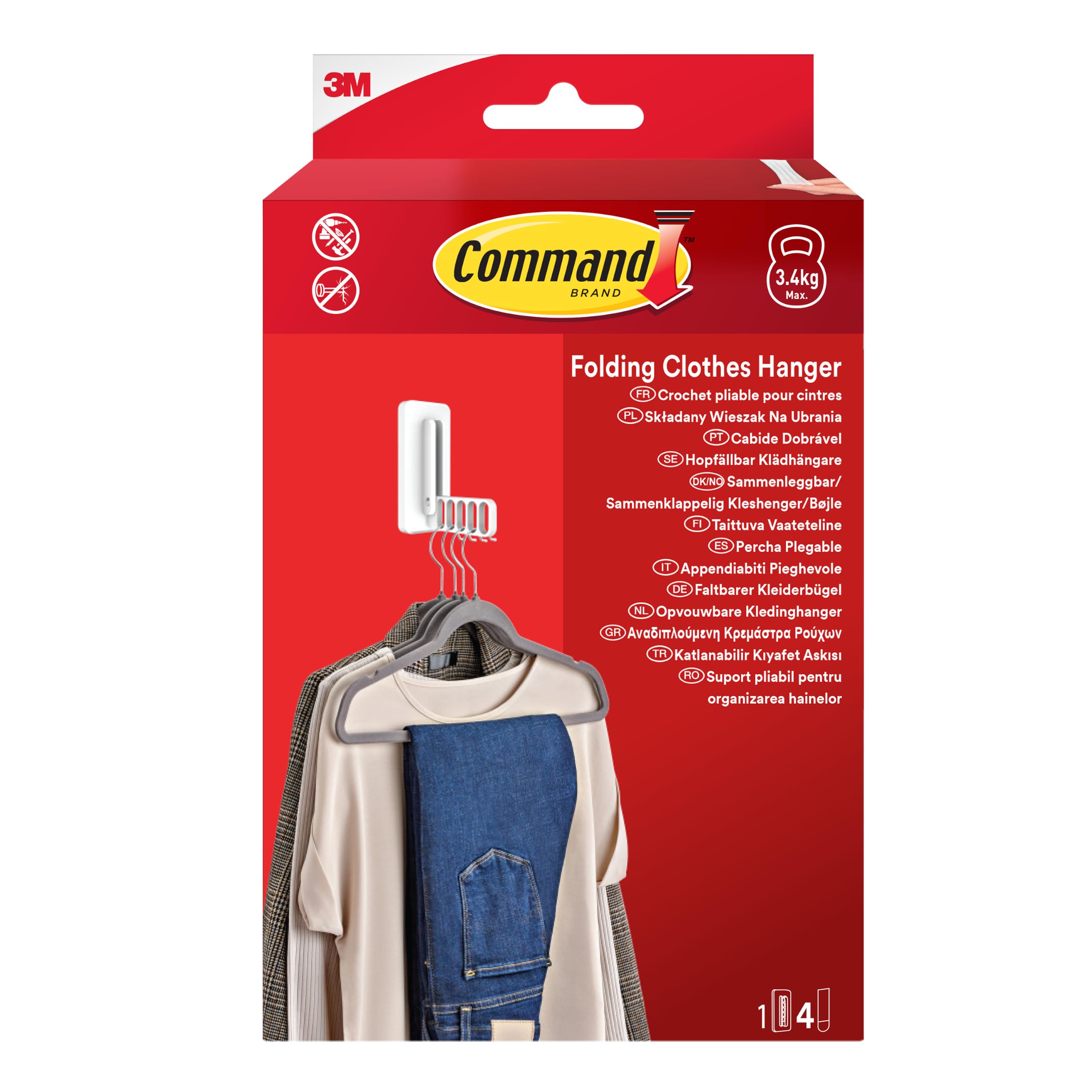 Command Folding Clothes Hanger, 1 Hook and 5 Rungs, 4 Adhesive Strips,