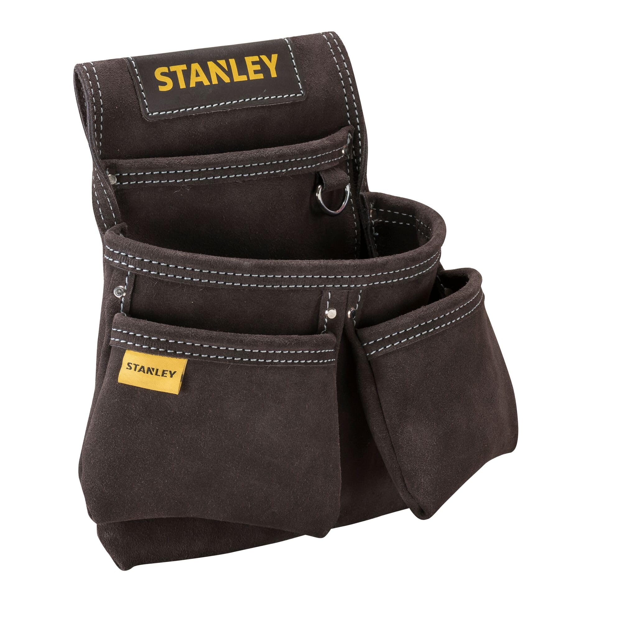 STANLEY Bolsa portaherramientas de cuero,4 bolsillos,Soporte especial para flexómetro,Doble costura,Abertura amplia para el cinturón- 30x 7x 33 cm, STST1-80116