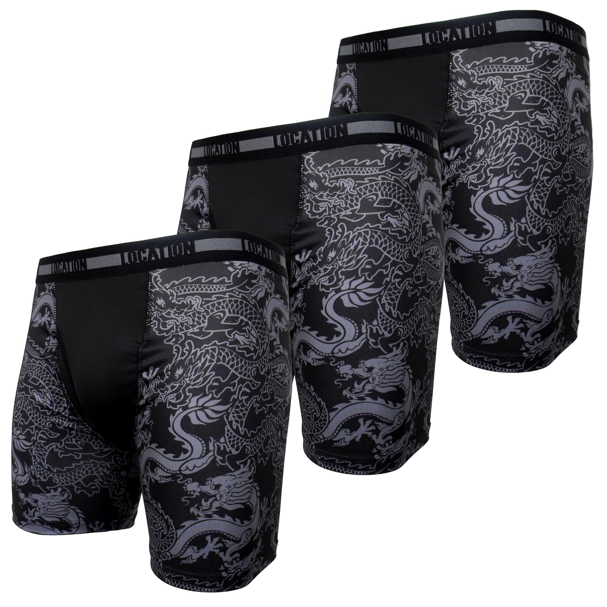 Mens Location Boxers 3 Pack Sports Longer Leg Trunks Boxer Shorts Adults Underwear Dragon Pattern (3XL, Contender 3)