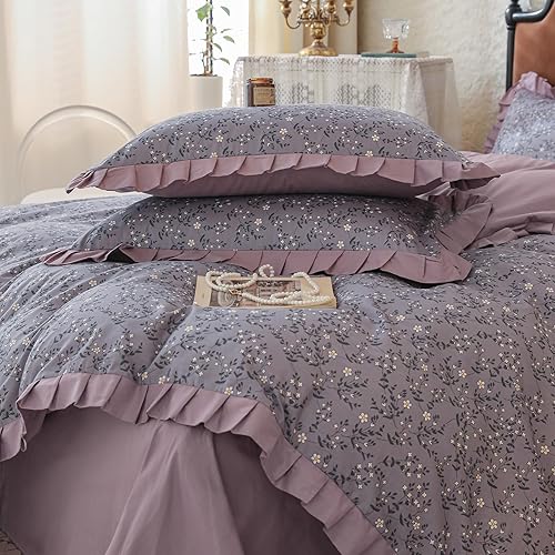 Miniatura 190 de Juego de funda de edredón floral tamaño individual, de algodón suave, 3 piezas, transpirable, con estampado de flores, estilo Shabby Chic, para B