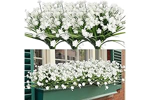4 Bundles Artificial Flowers White UV Resistant Faux Plastic Plants for Holiday...